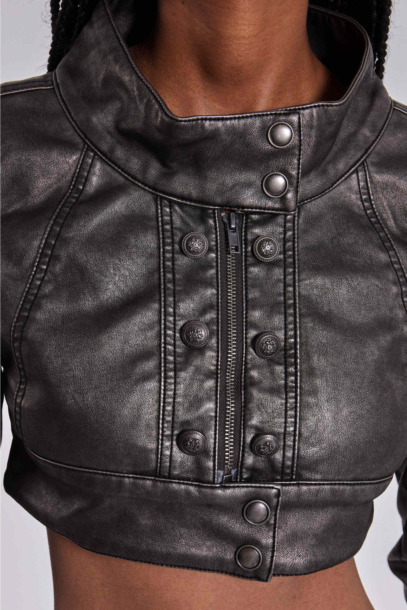 Alektra Military PU Leather Crop Jacket