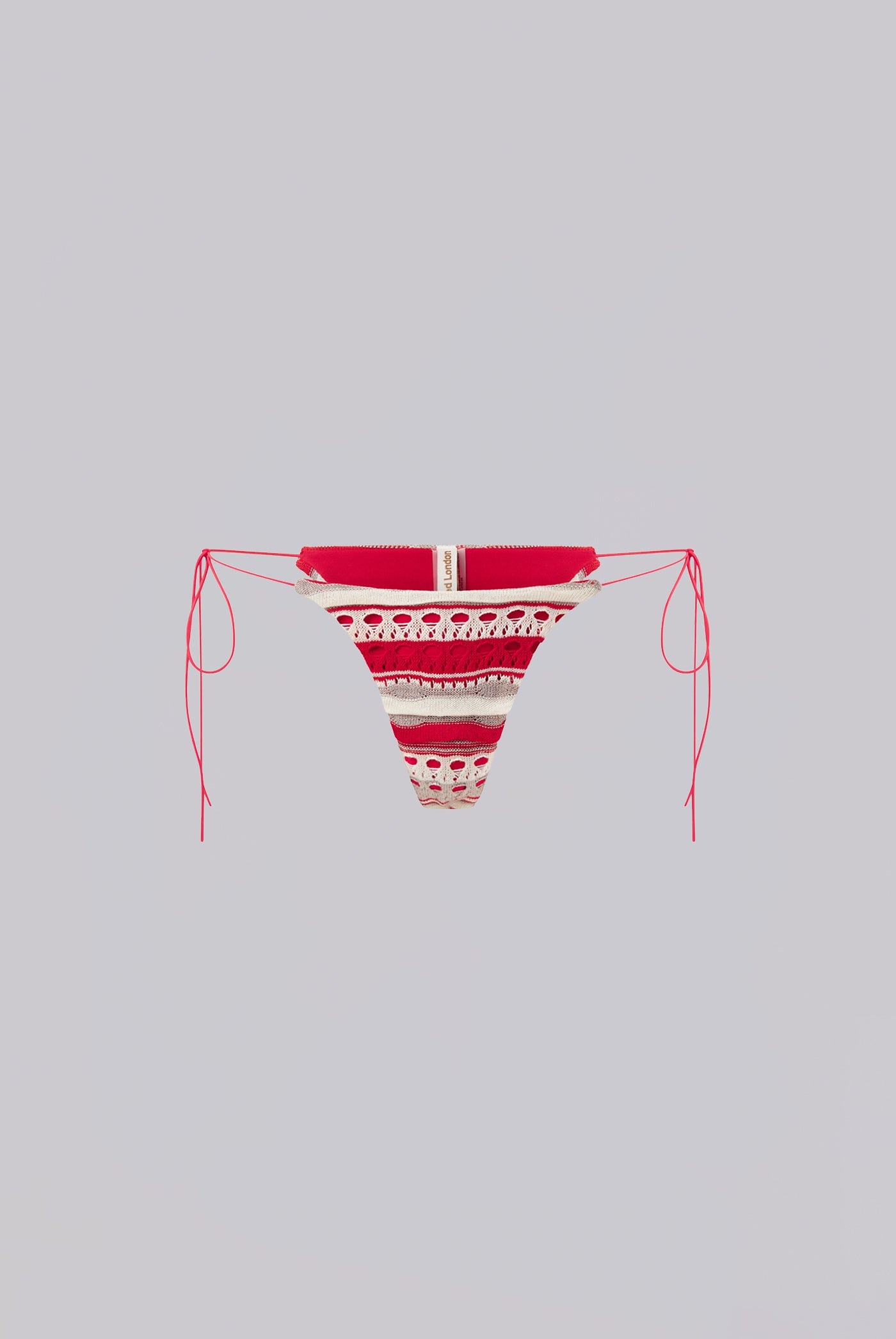 Cata Red Stripe Micro Ruffle Knit Bikini Bottoms