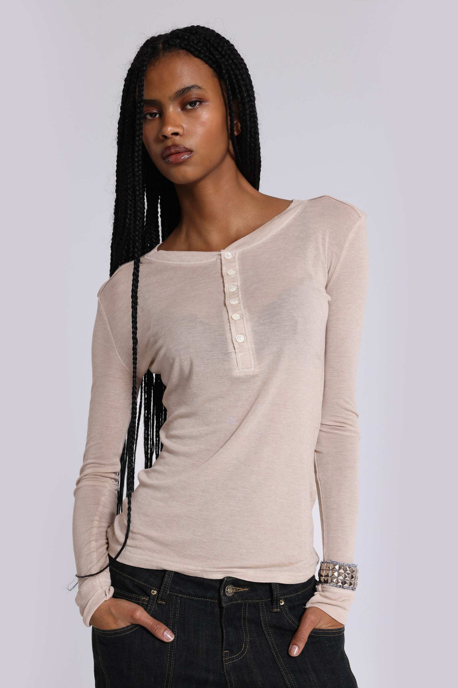 Oatmeal Haze Henley Top