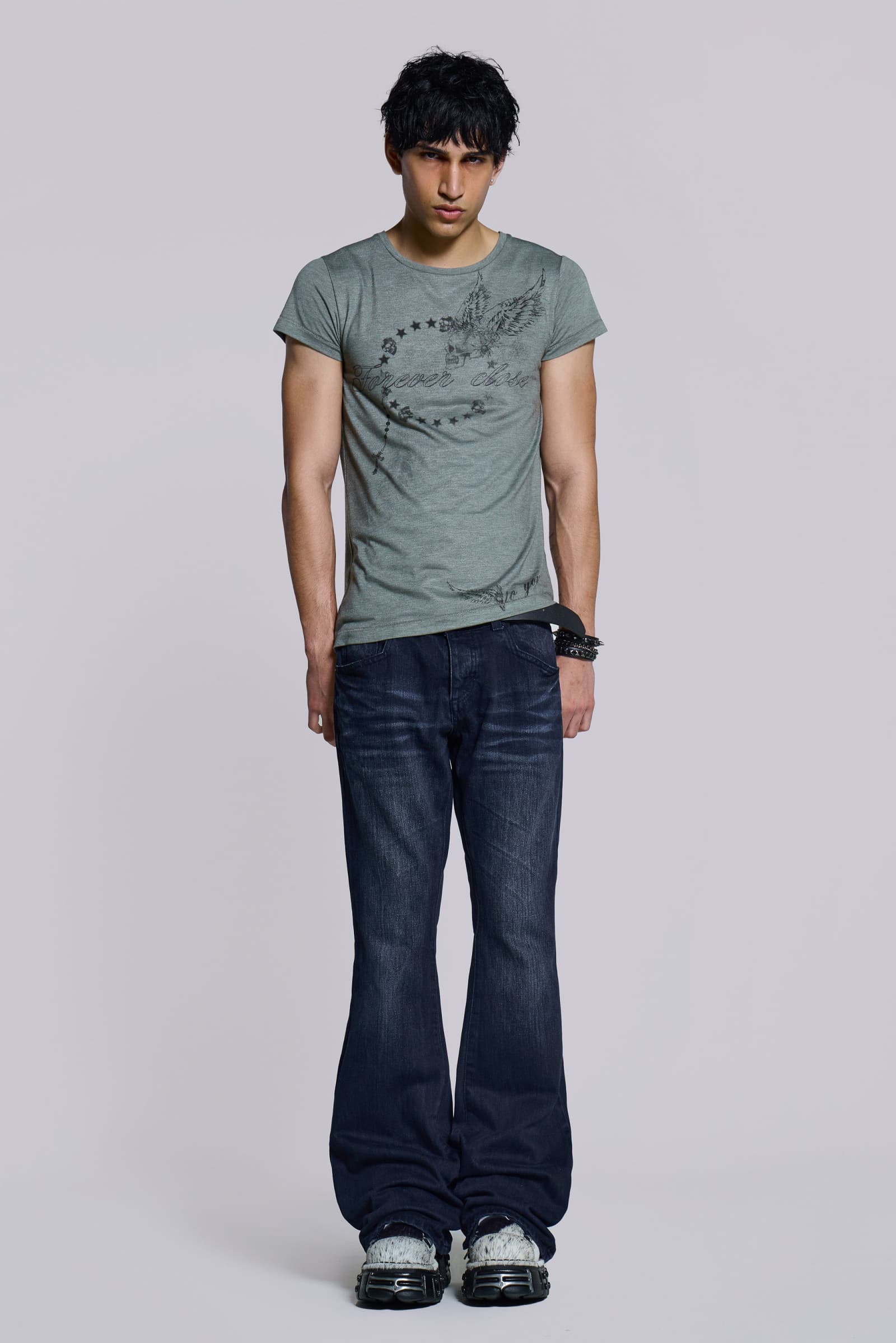 Indigo Creased Drift Flared Jeans