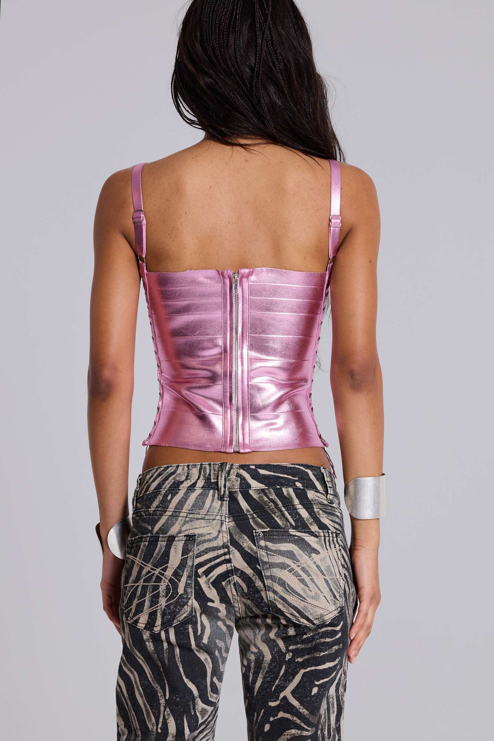 Idol Metallic Bandage Corset Top in Pink