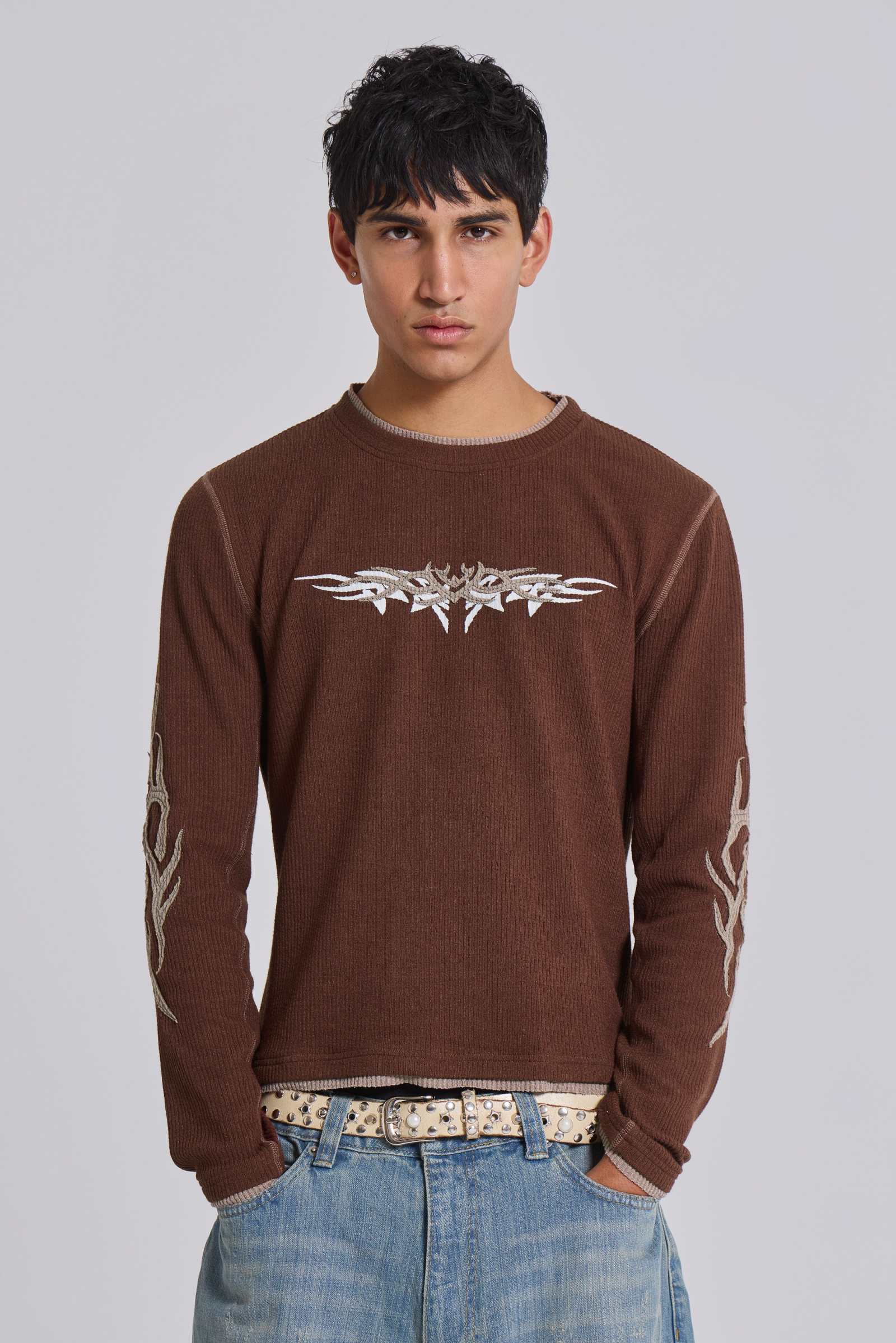Brown Tattoo Applique Tee