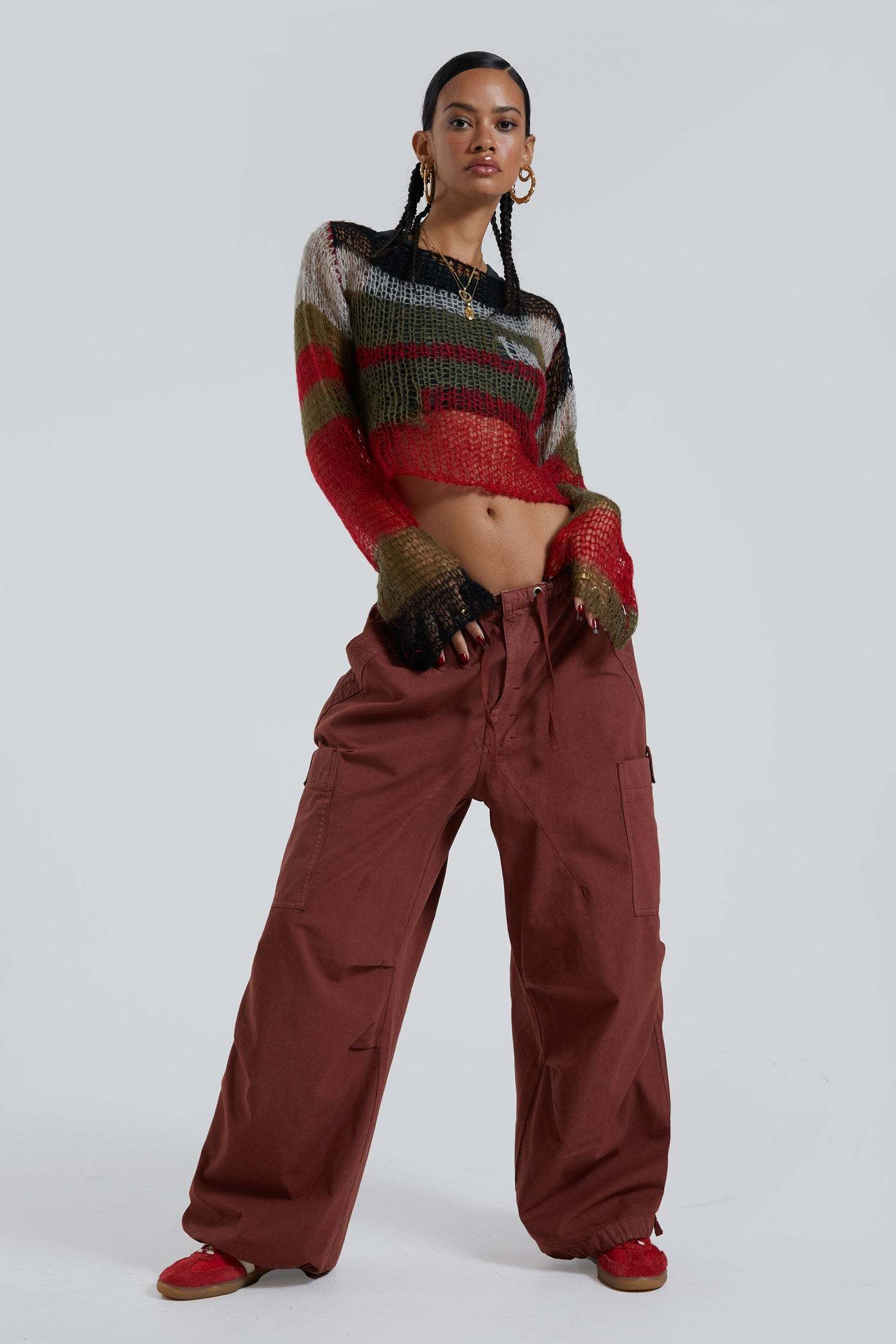 Burgundy Parachute Cargo Pants