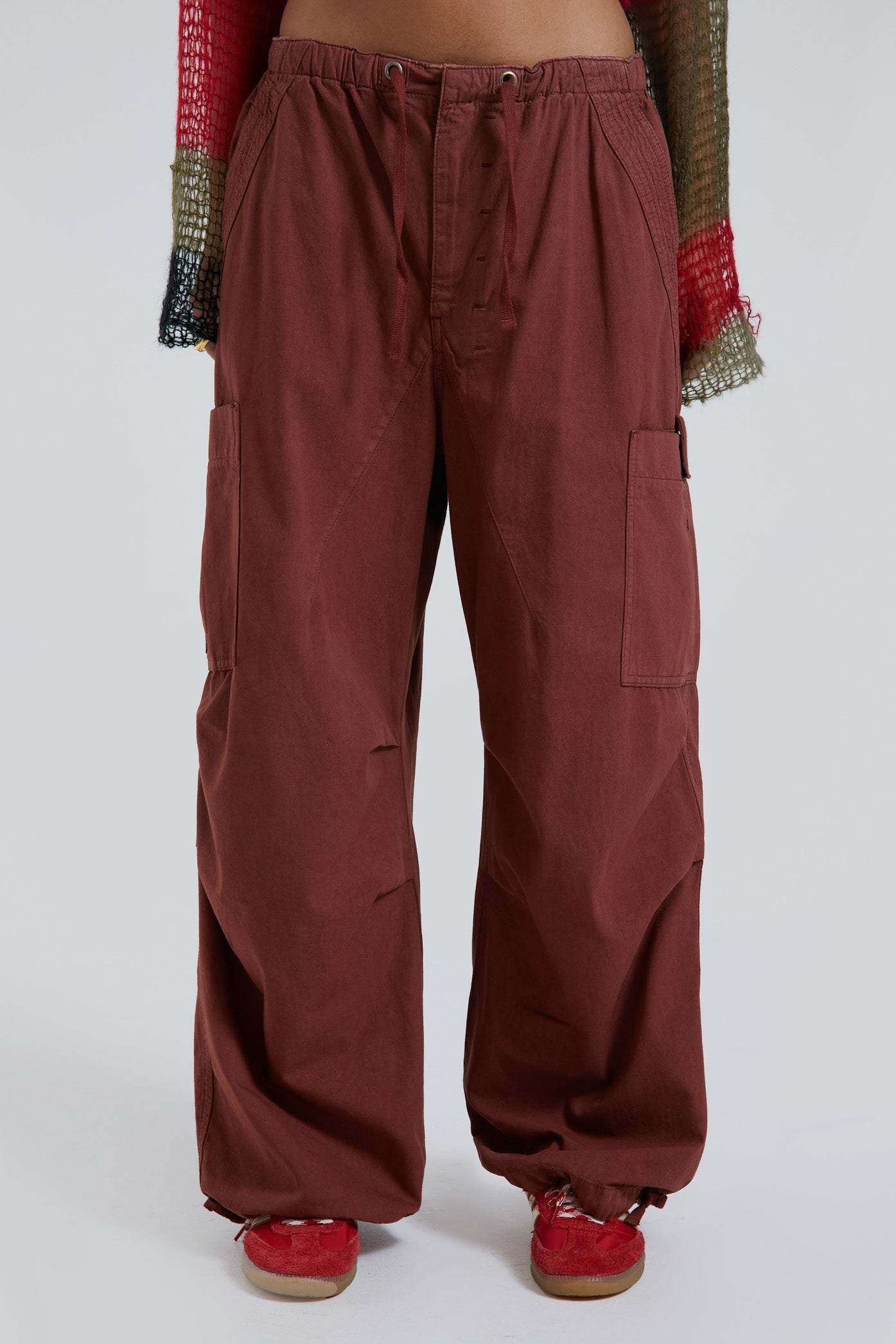 Burgundy Parachute Cargo Pants