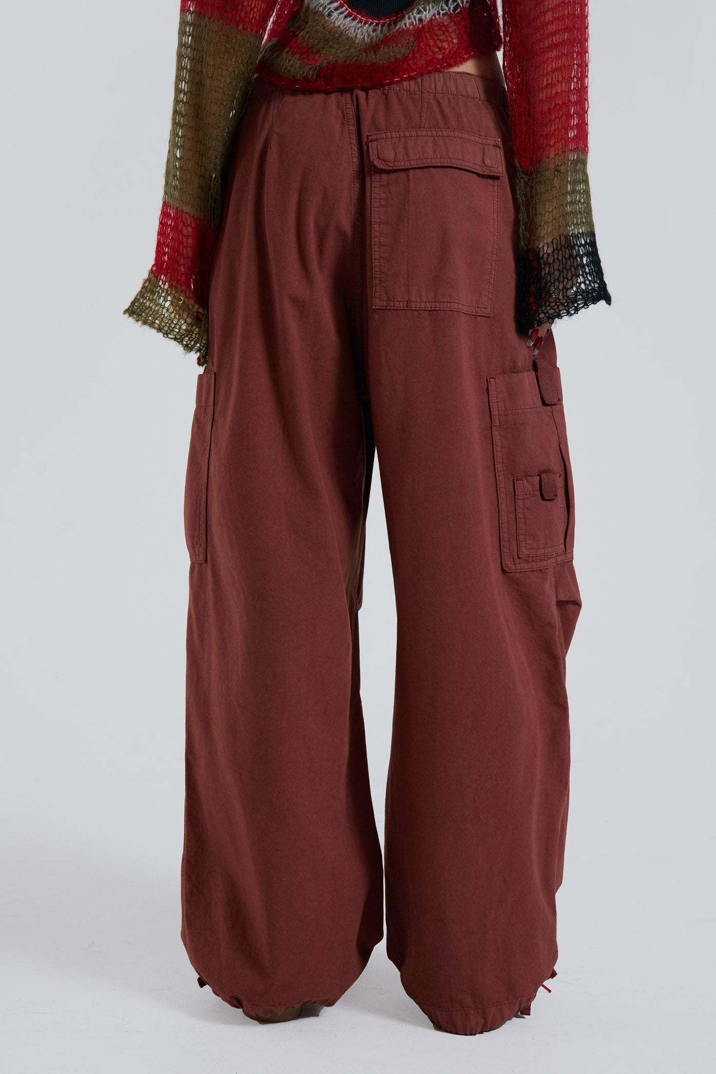 Burgundy Parachute Cargo Pants