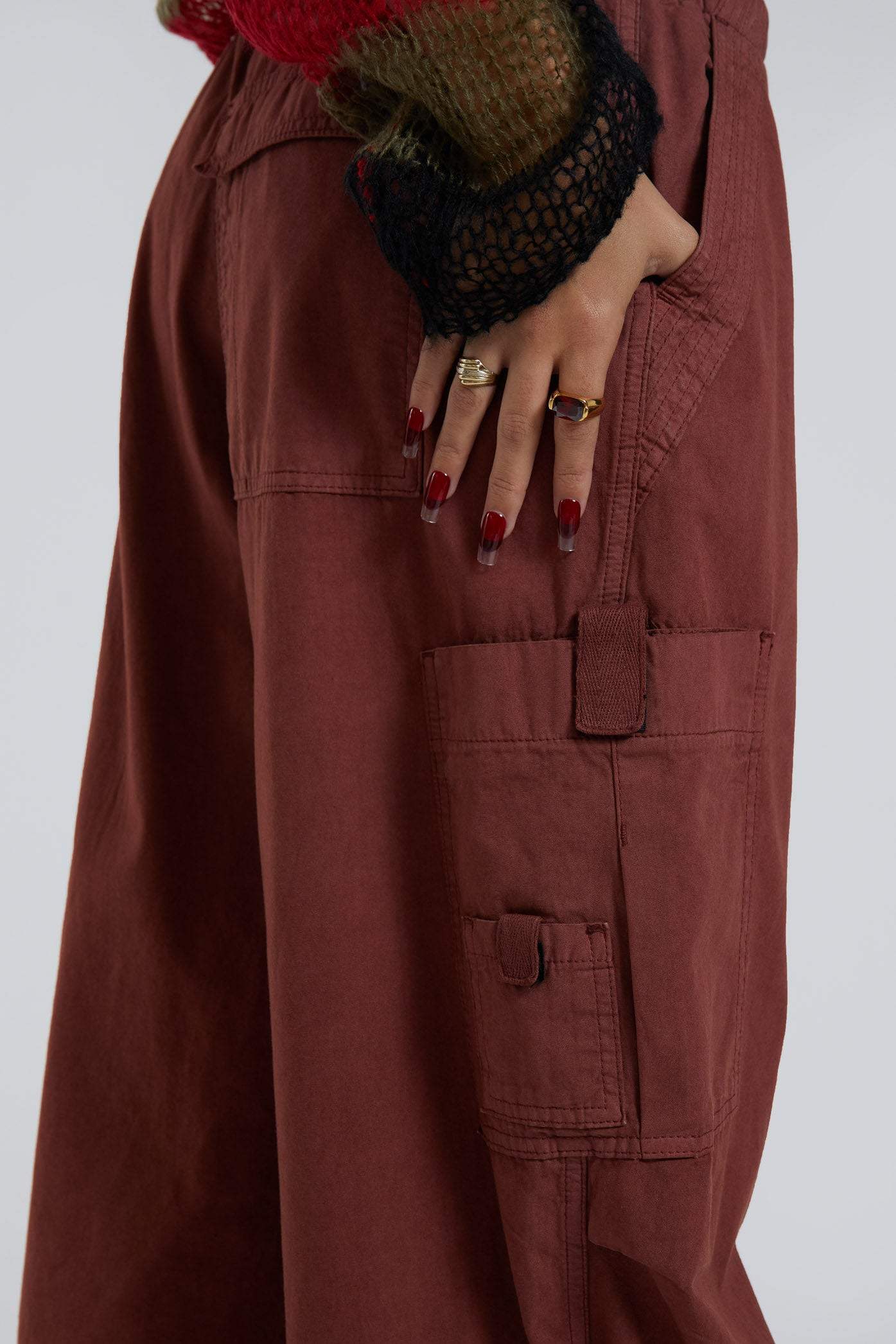 Burgundy Parachute Cargo Pants