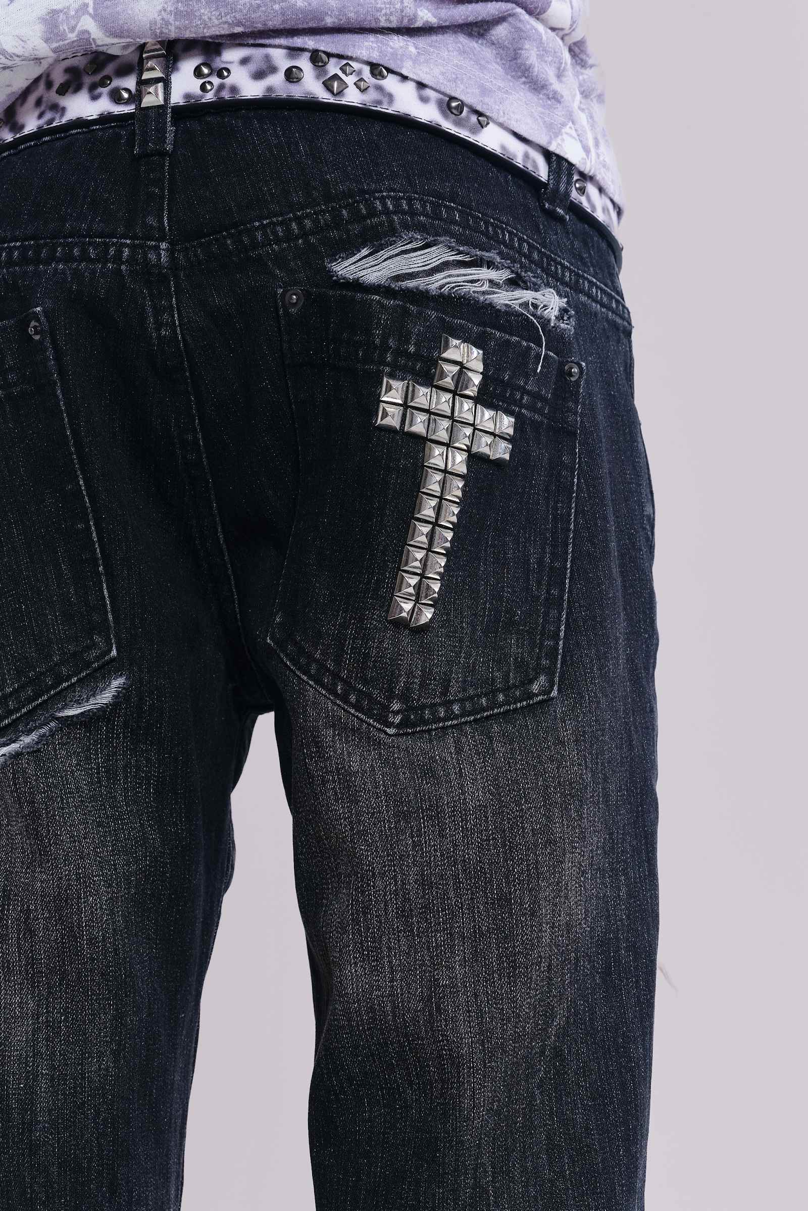 Black Cross Stud Drift Jeans | Jaded London | Clothing