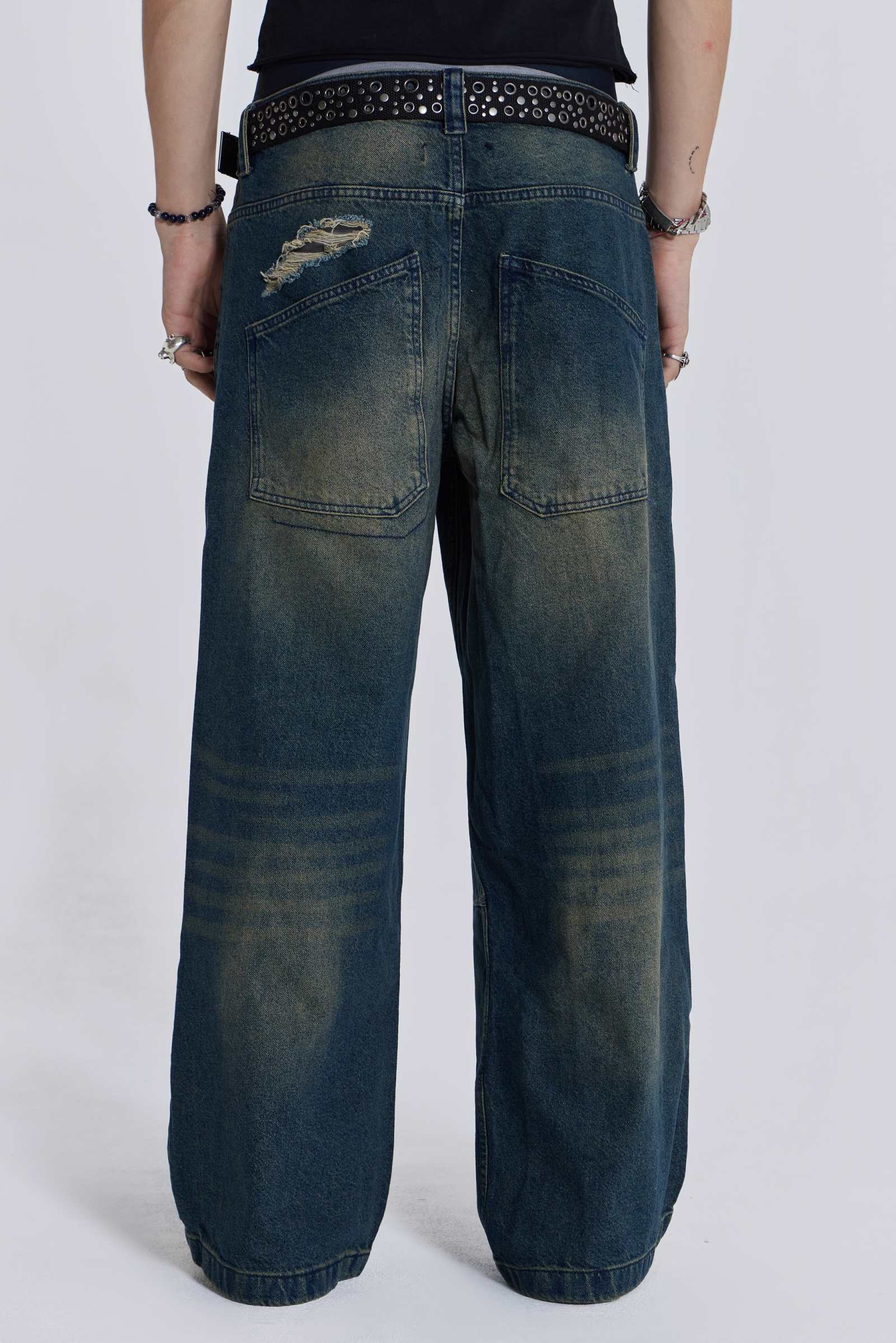 Shop Washed Blue Busted Colossus Jeans | Jaded London | Clothing