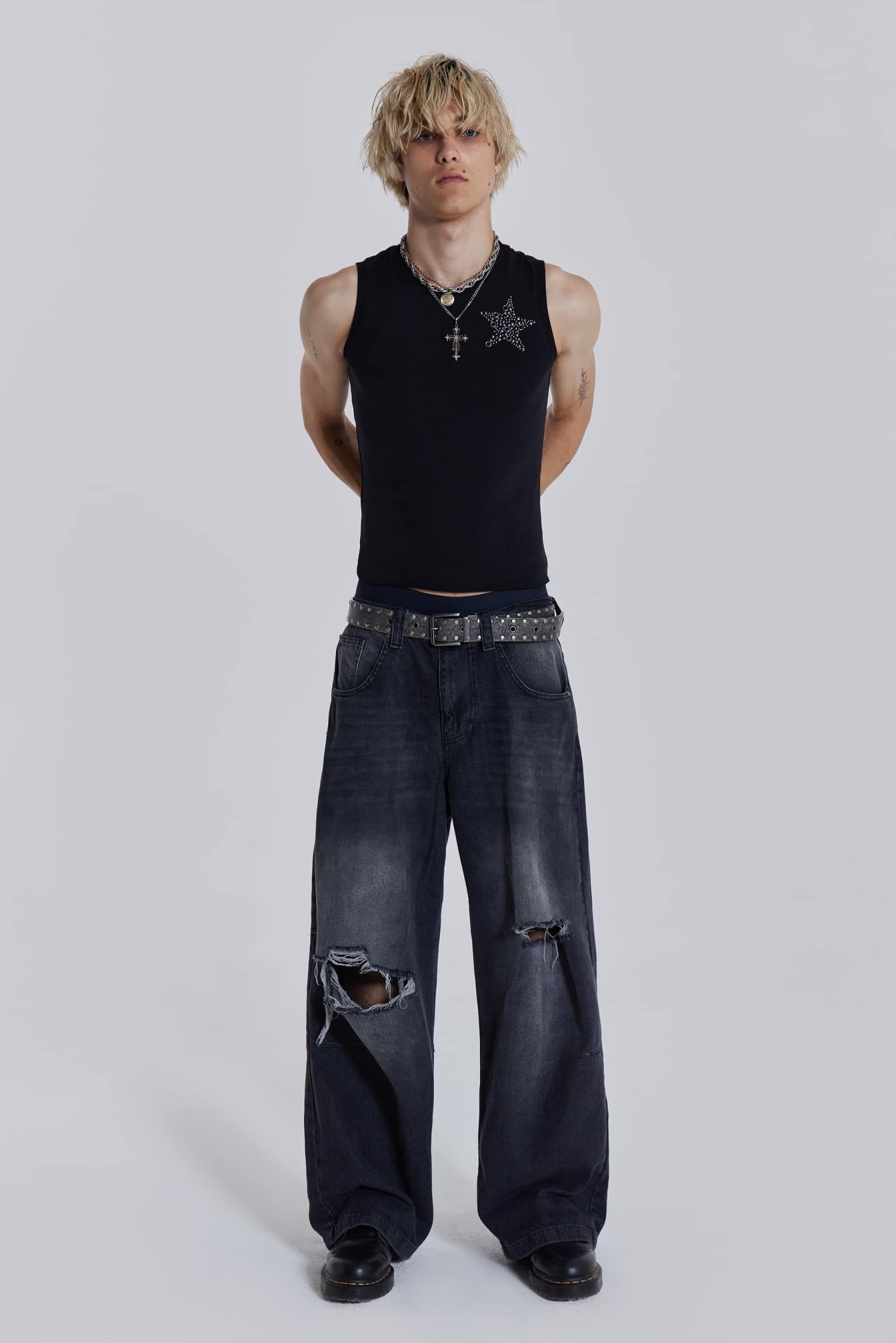 Washed Black Busted Colossus Baggy Jeans