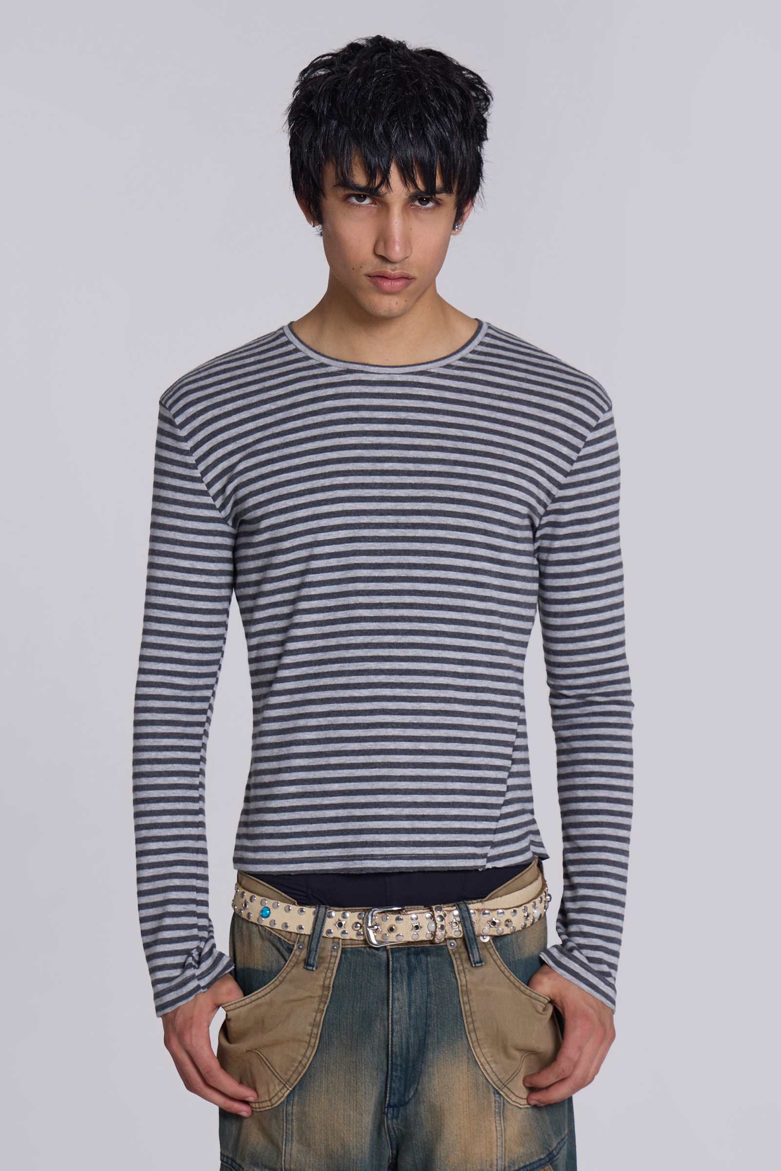 Grey Stripe Mist Long Sleeve Top