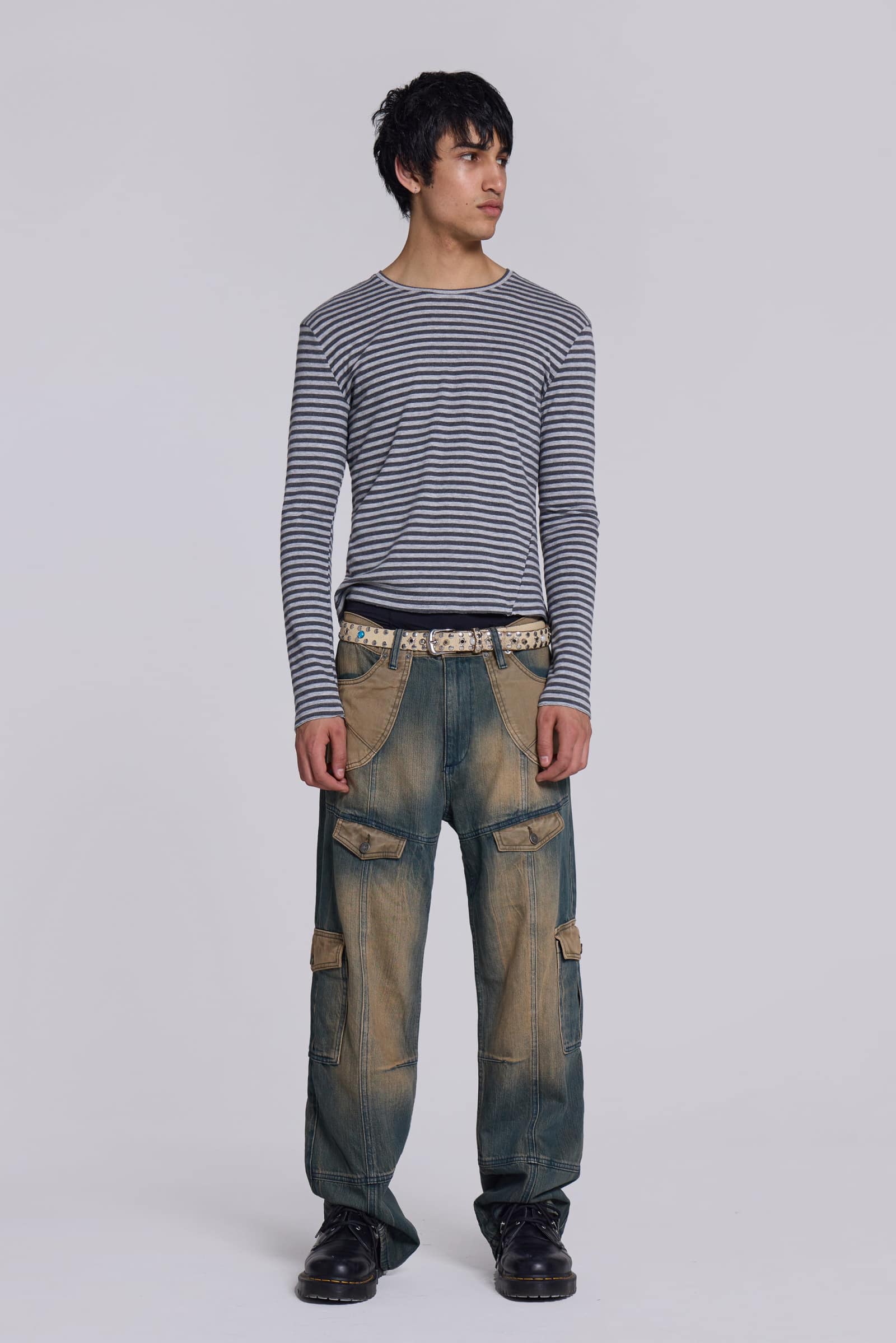 Grey Stripe Mist Long Sleeve Top