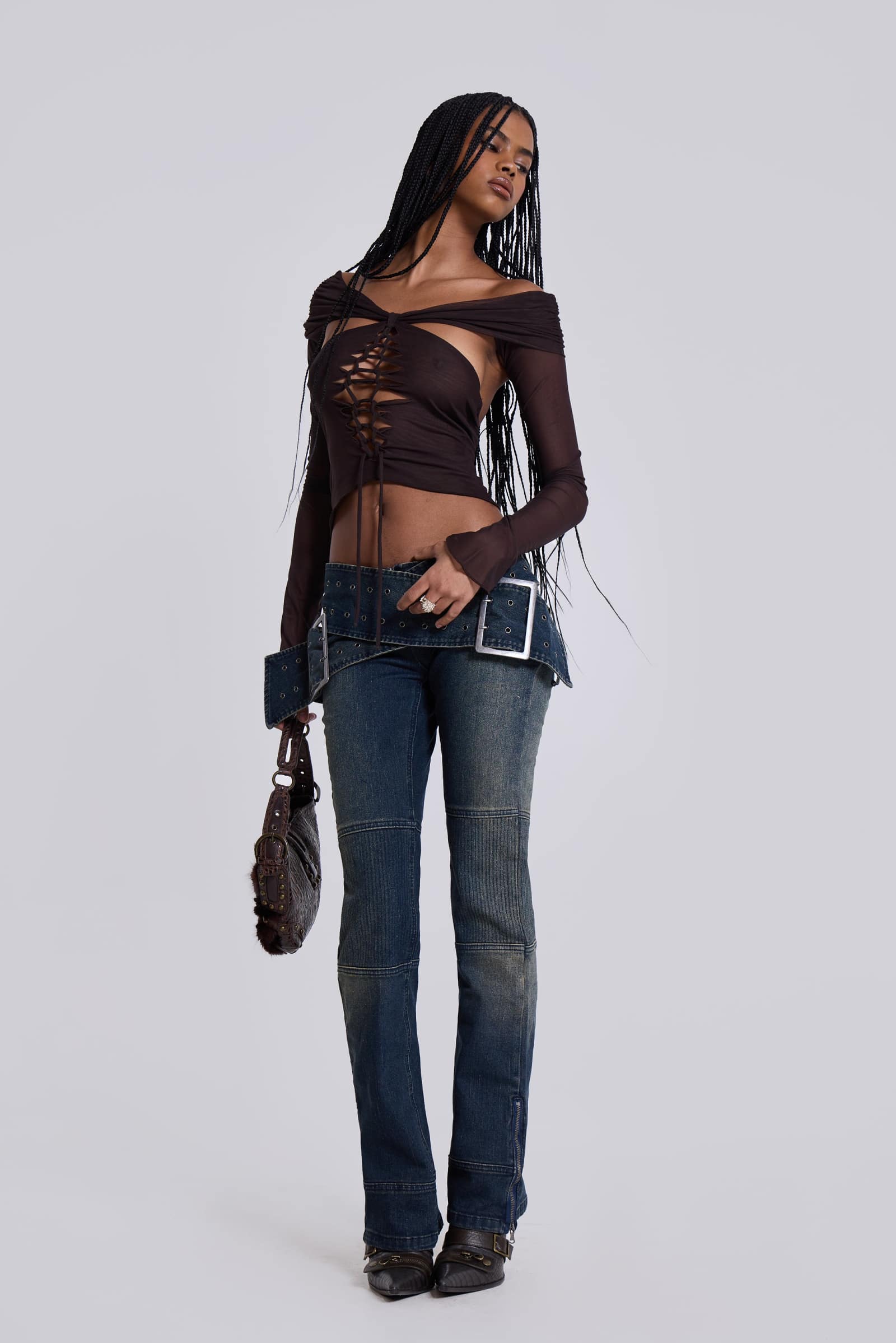 Bianca Macrame Off Shoulder Mesh Top