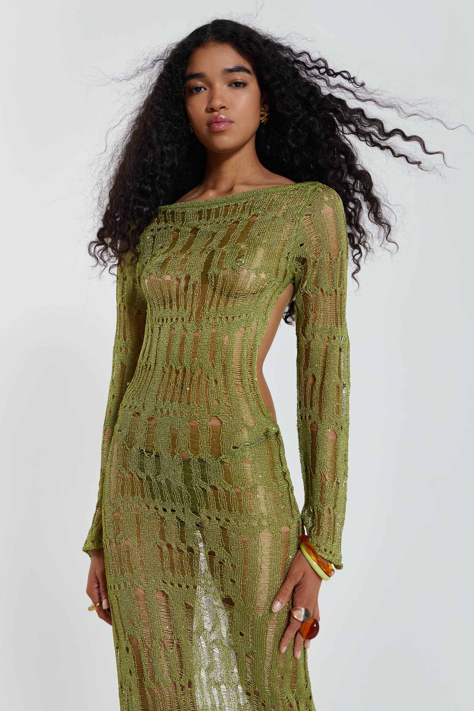 Moss Green Metallic Umbra Maxi Dress