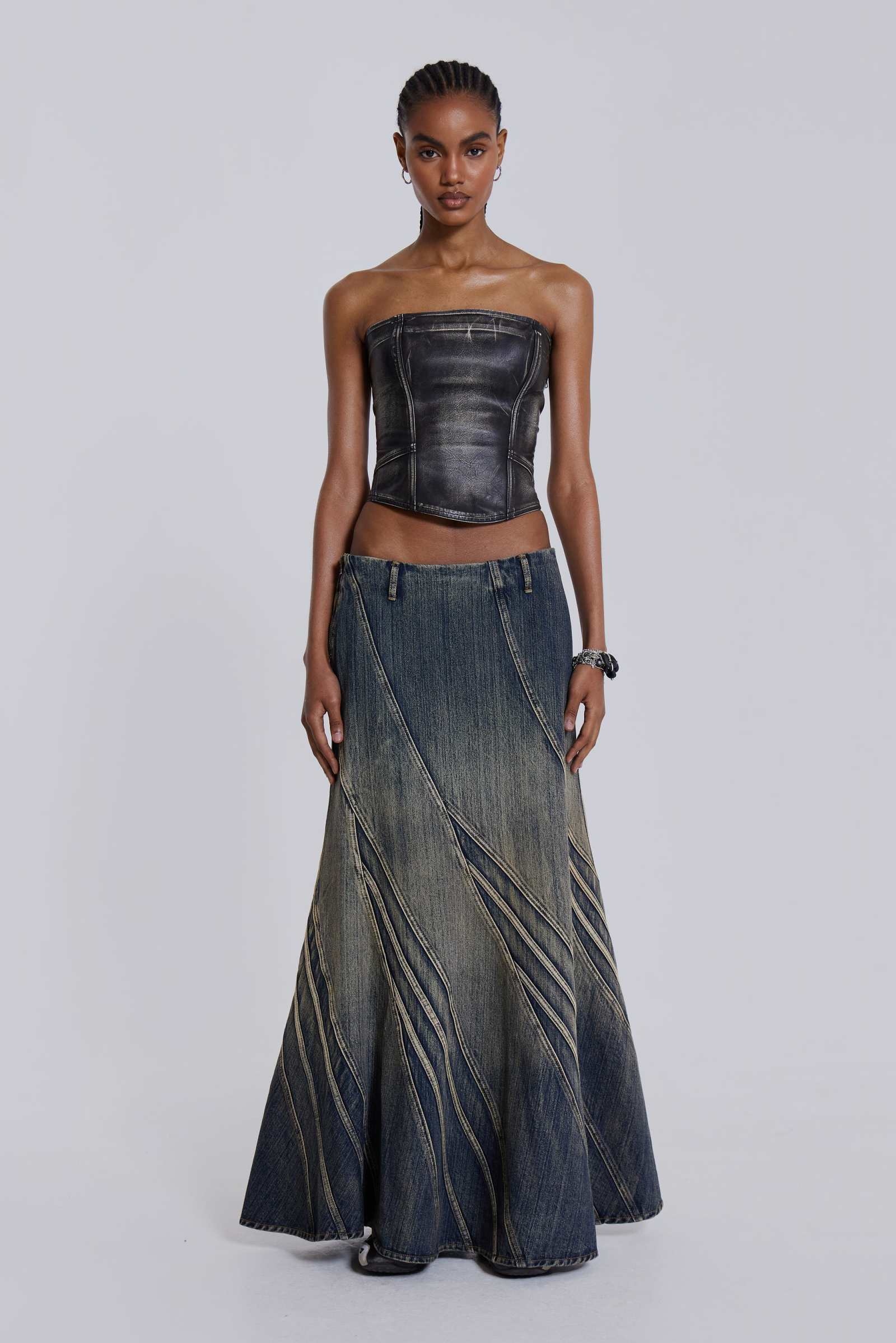 Celadon Denim Maxi Skirt