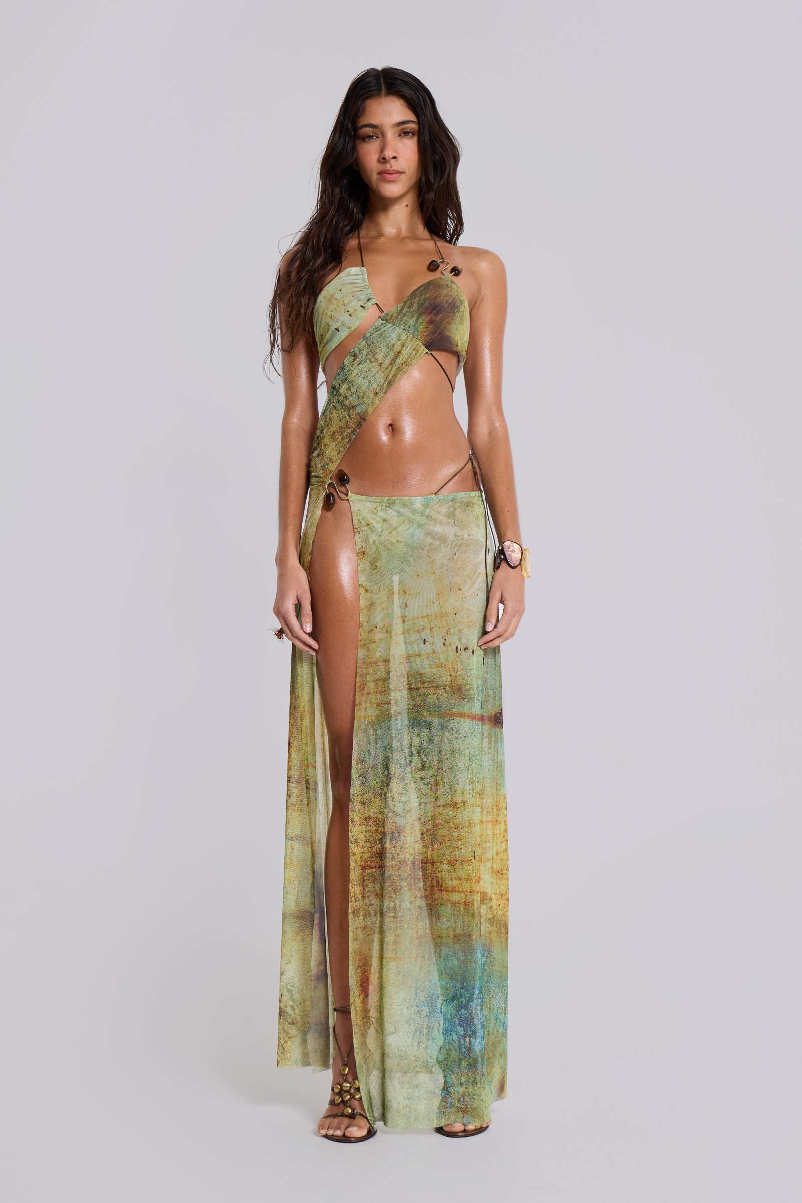 Cantha Asymmetric Cut Out Maxi Dress in Lagoon