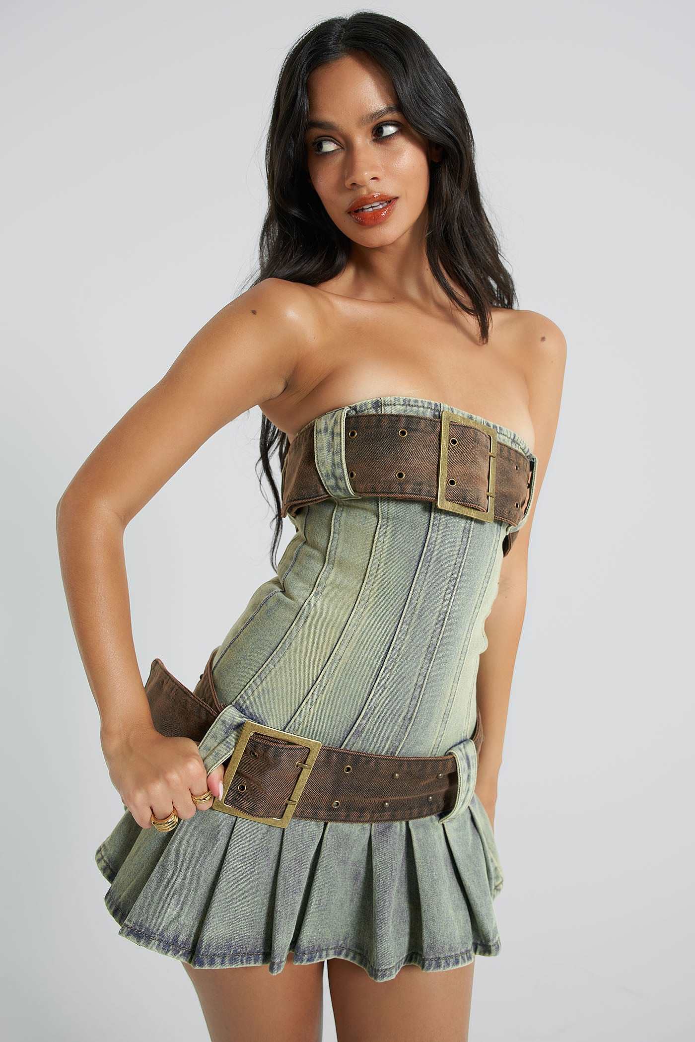 Chelsea Denim Kilt Mini Dress