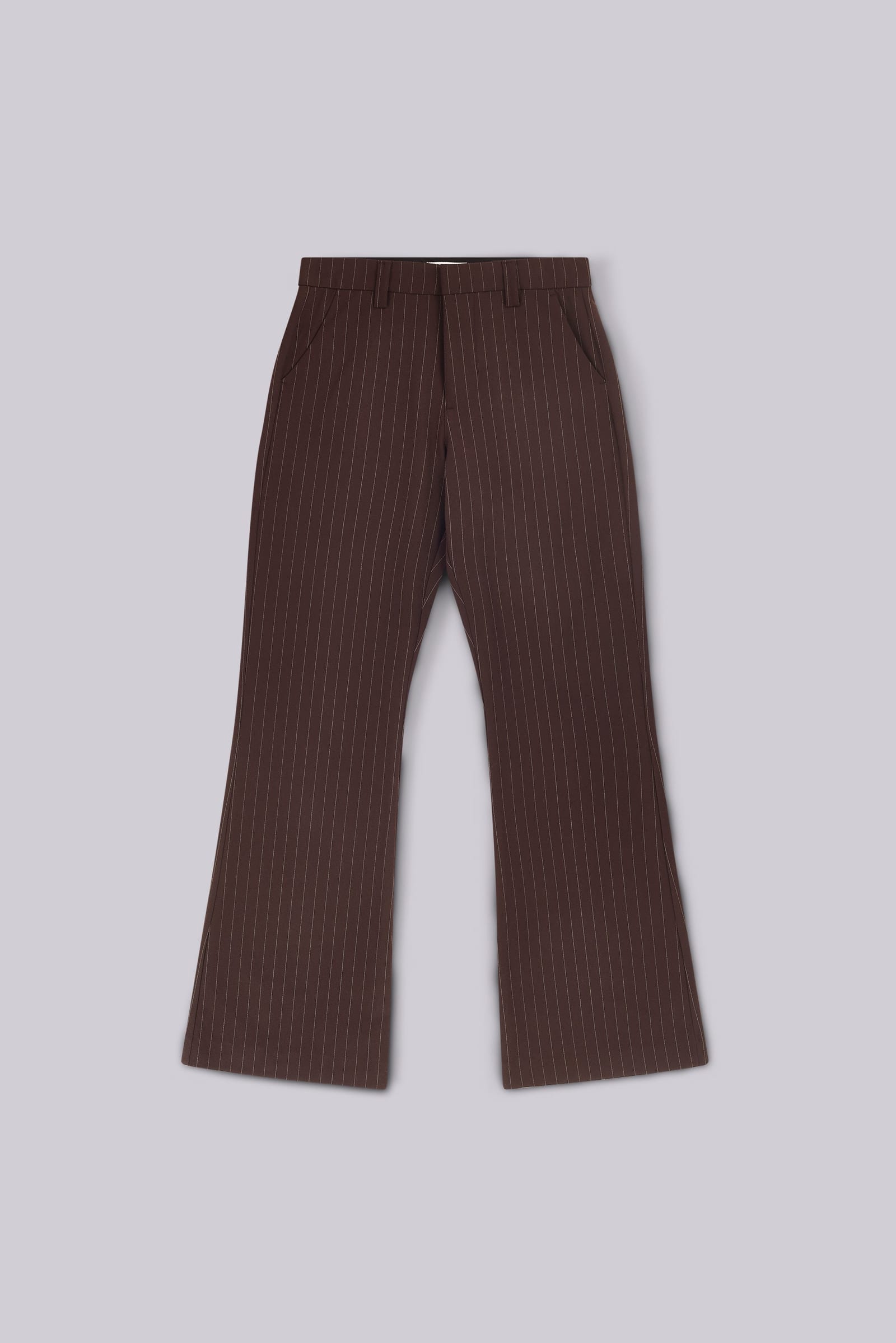 Brown Pinstripe Stacked Bootcut Suit Pants