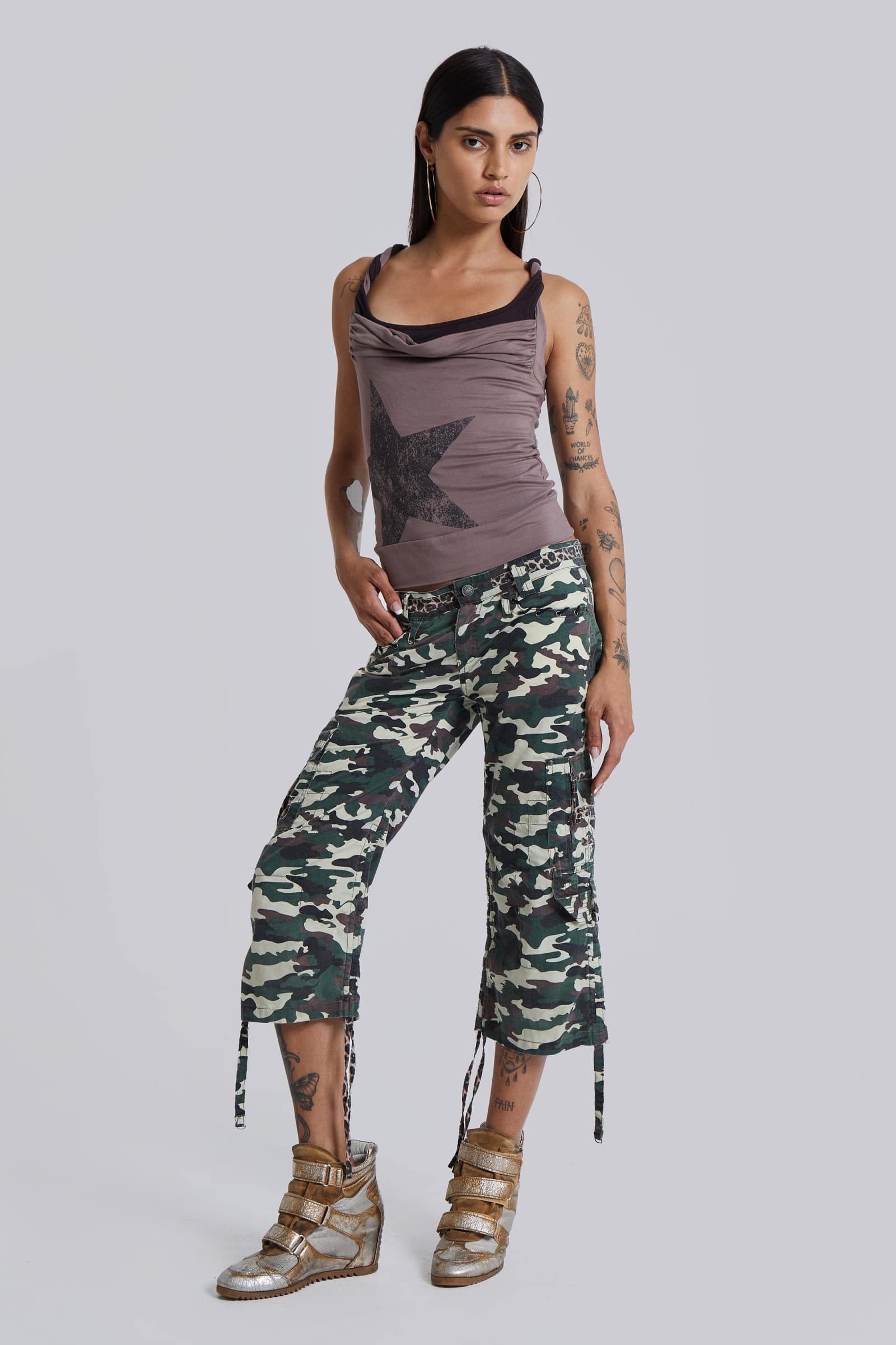 Stella Camo Leopard Cargo Capri Trousers Jaded London Clothing