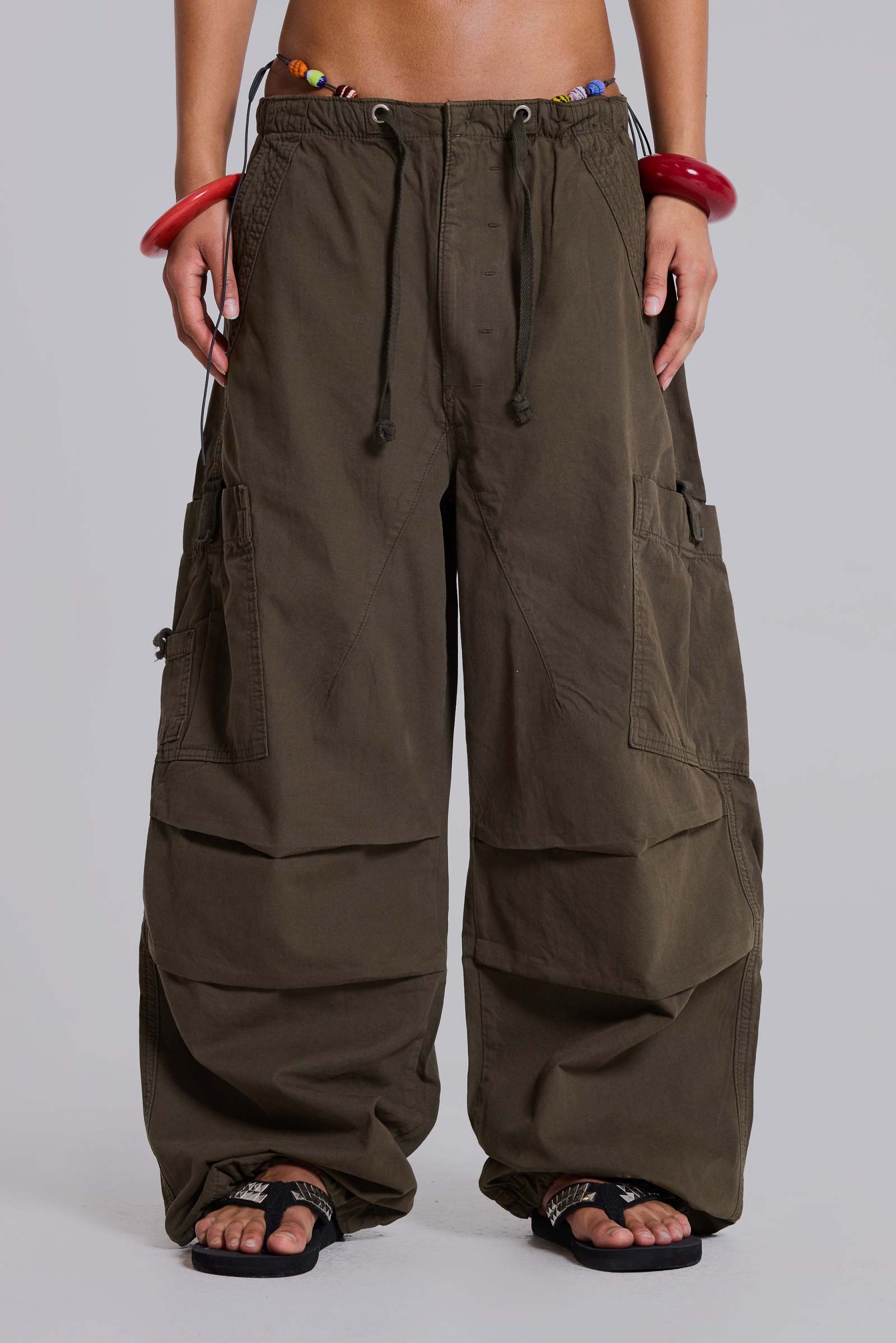 Khaki Parachute Cargo Pants