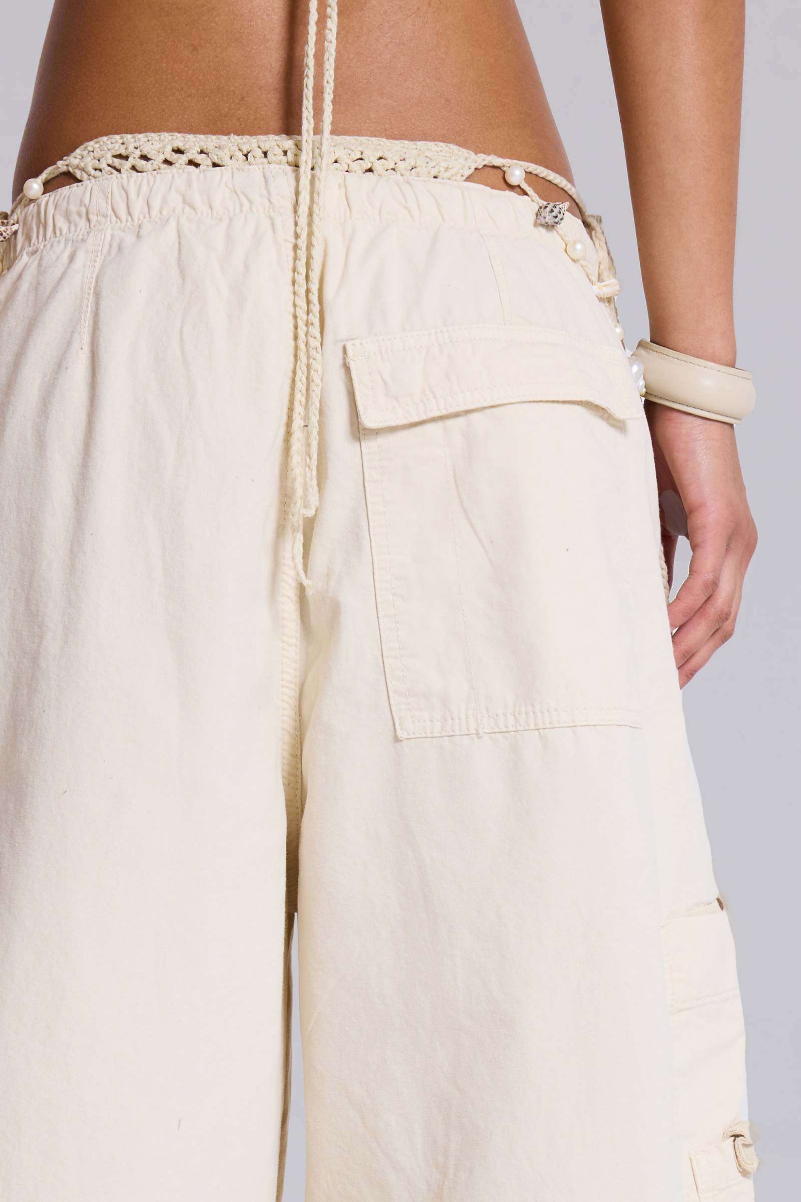 Ecru Parachute Cargo Pants