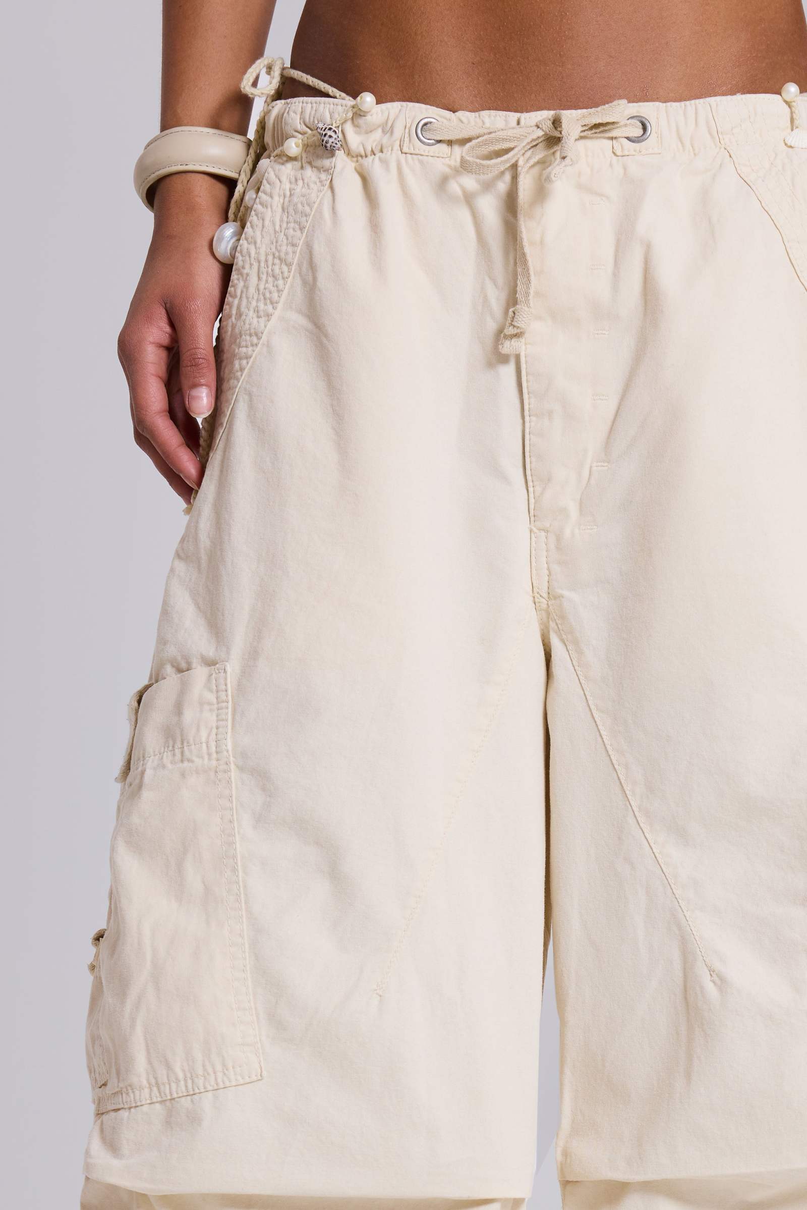 Ecru Parachute Cargo Pants
