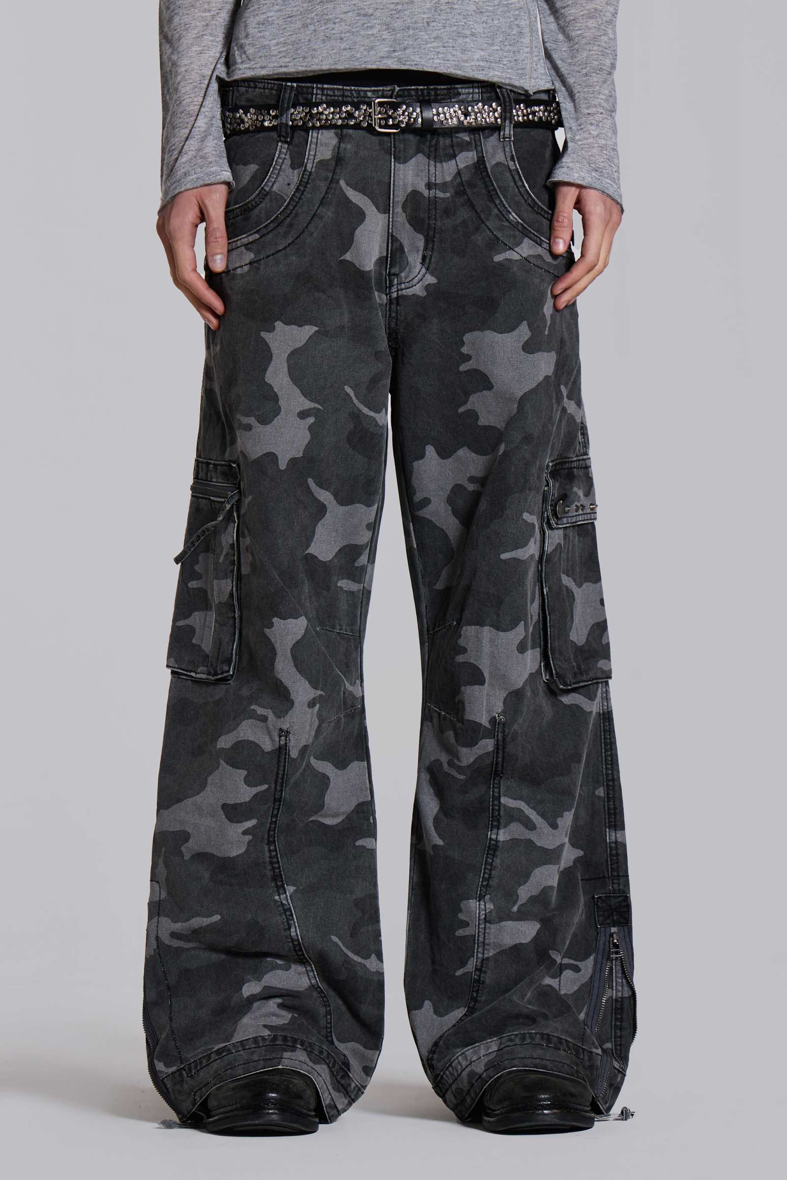 Washed Black Trooper Camo Cargo Pant