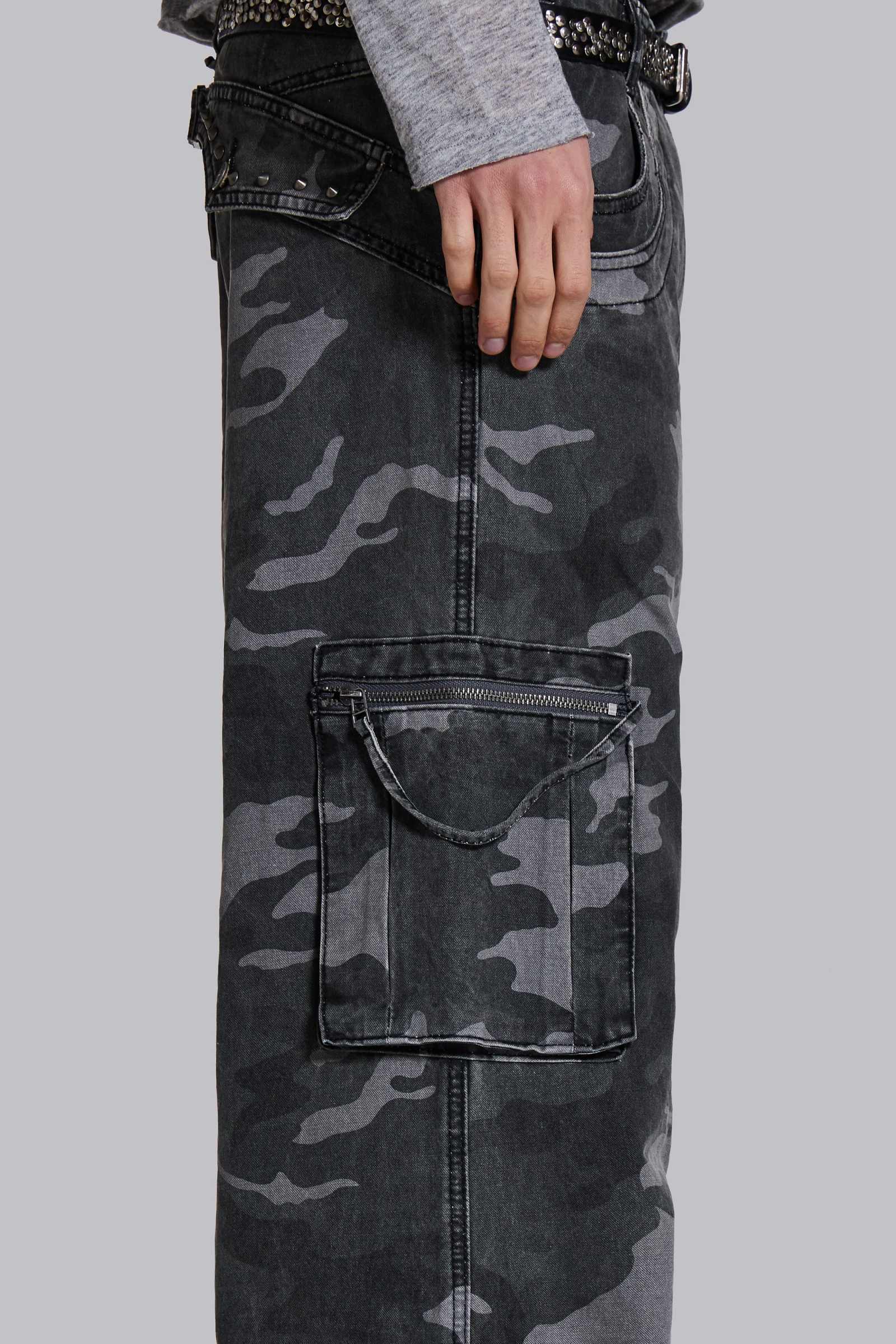Washed Black Trooper Camo Cargo Pant