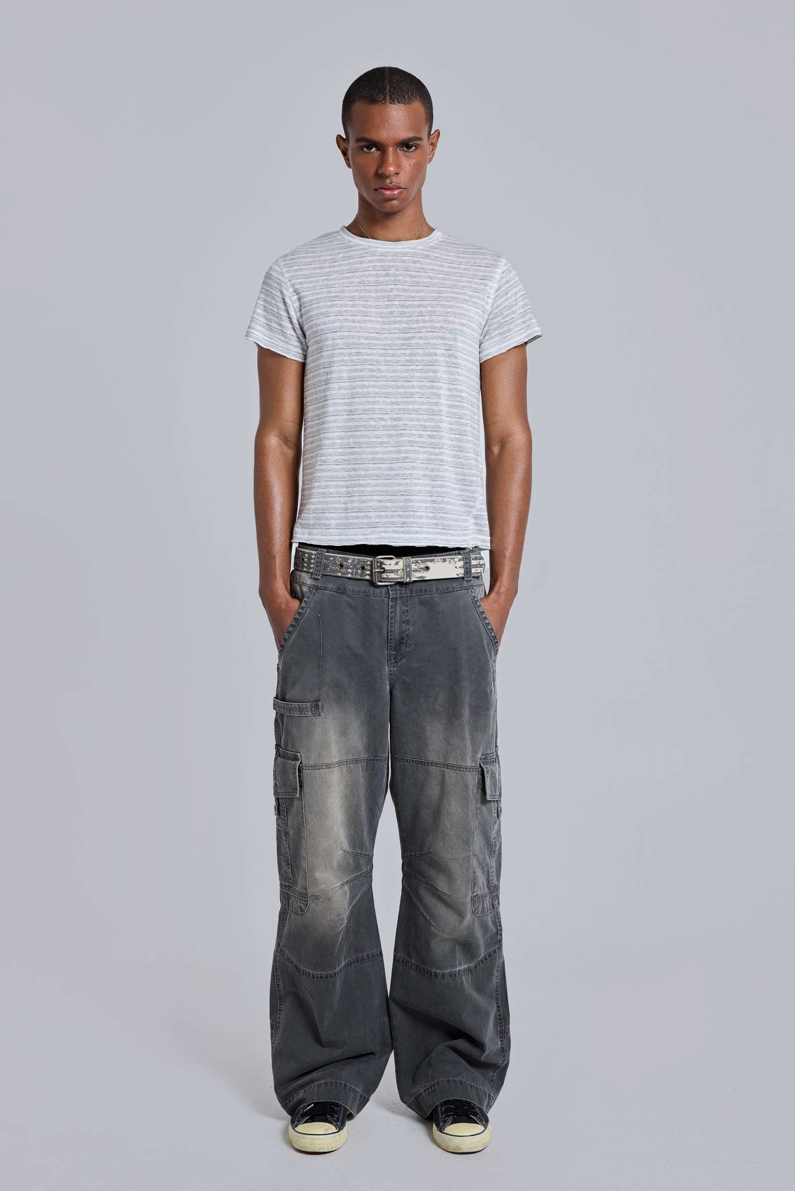 GREY WHITE STRIPE MIST TSHIRT