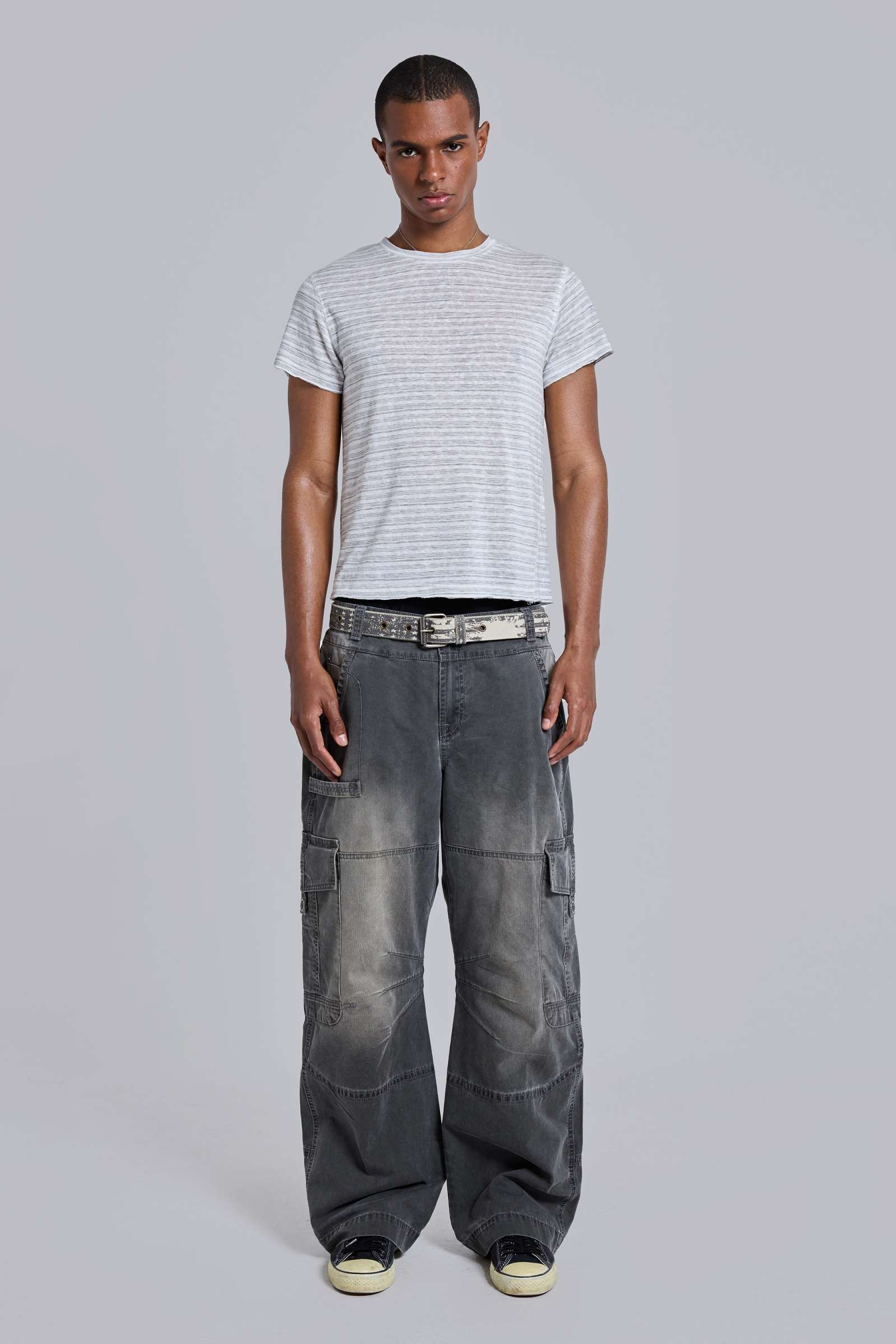 GREY WHITE STRIPE MIST TSHIRT