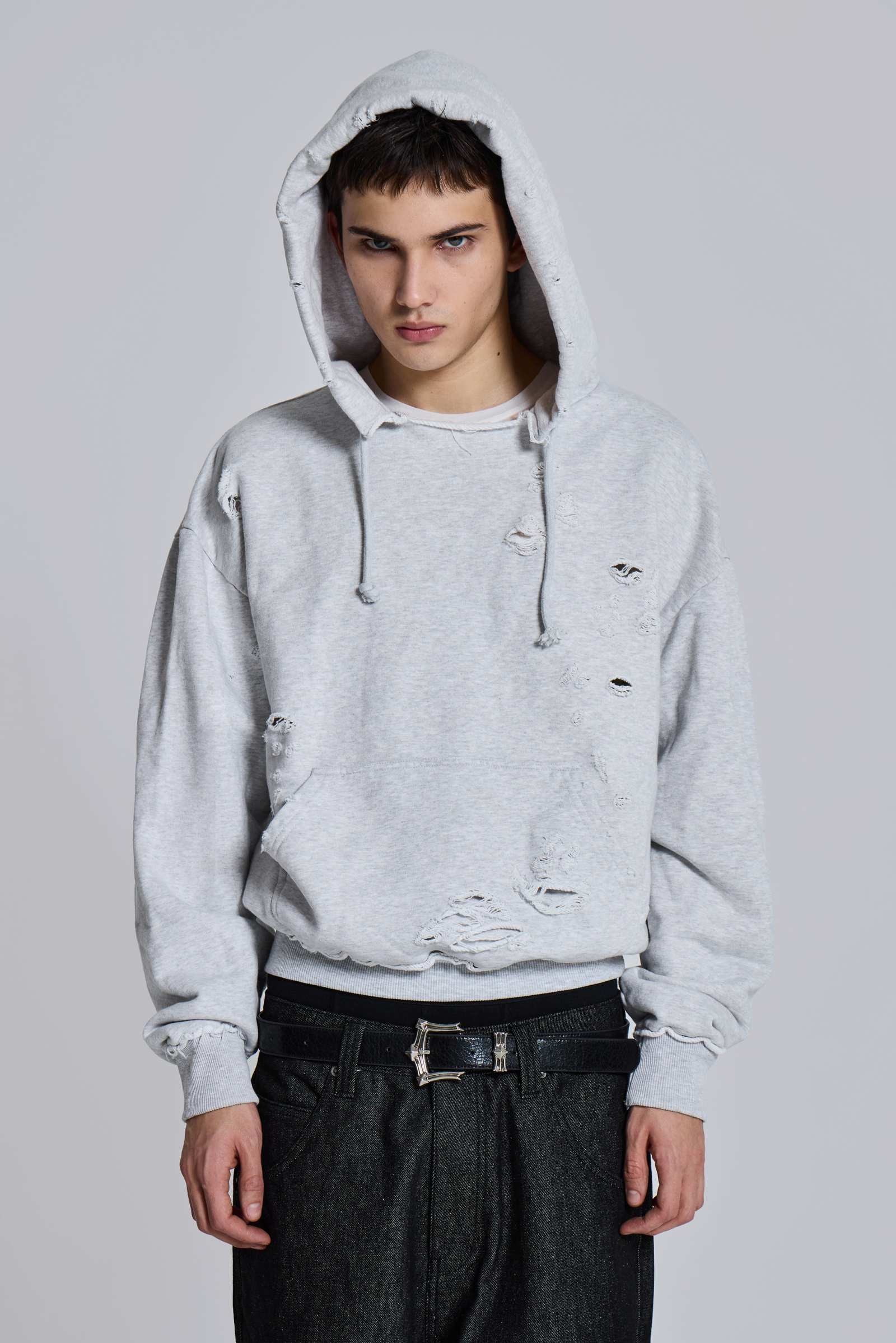 Pullover Bitten Hoodie in Grey Marl