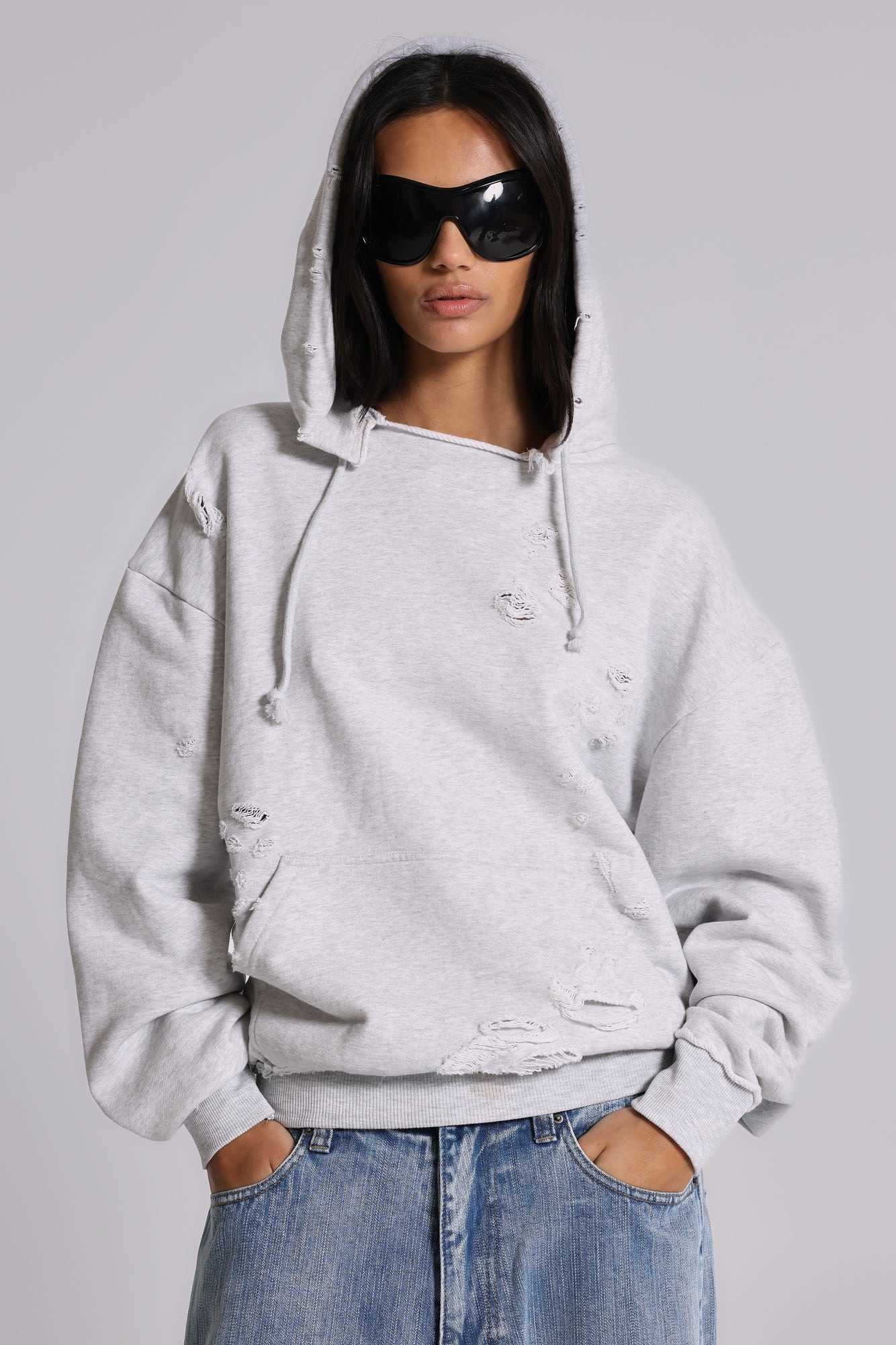Pullover Bitten Hoodie in Grey Marl