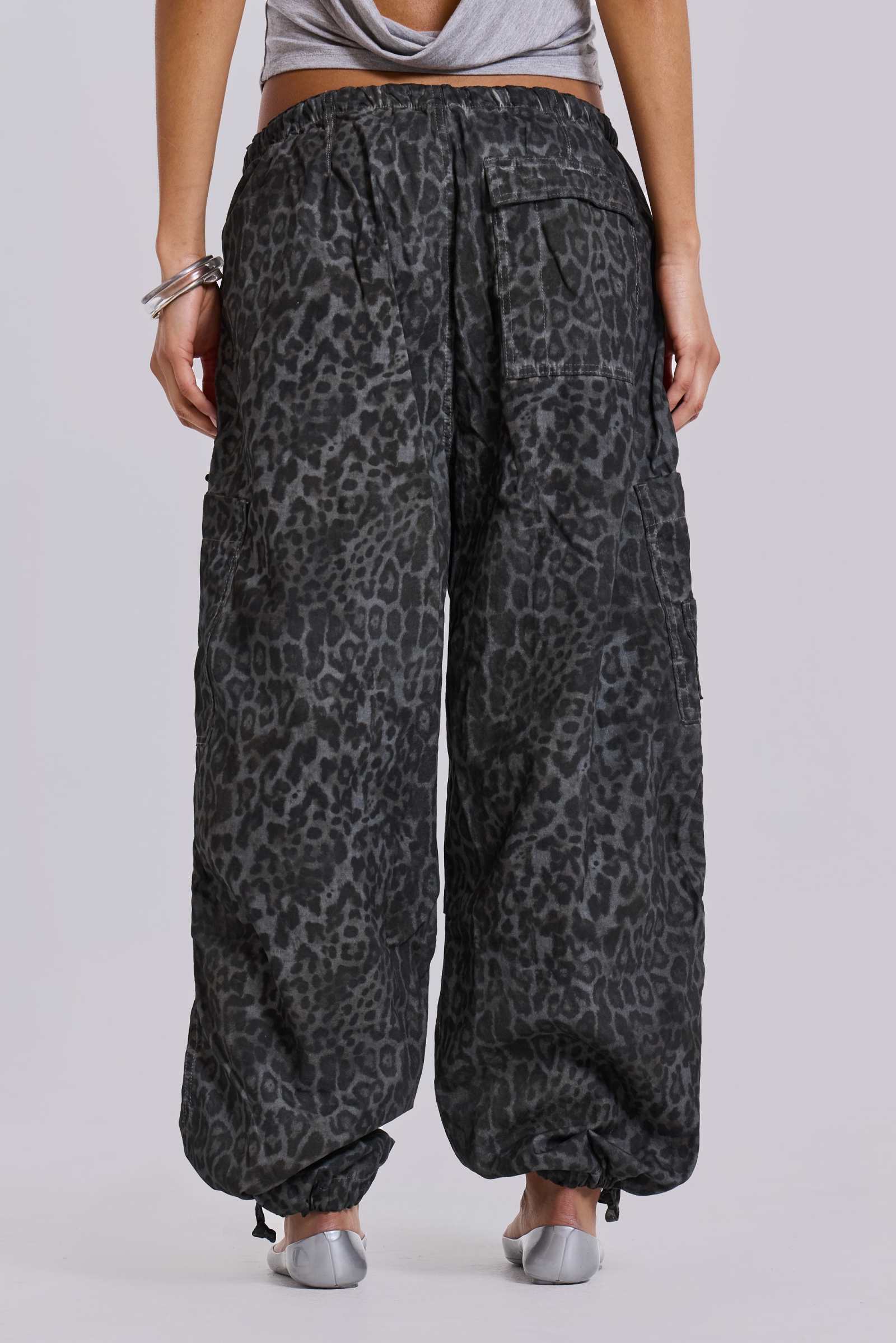 Charcoal Leopard Parachute Pants