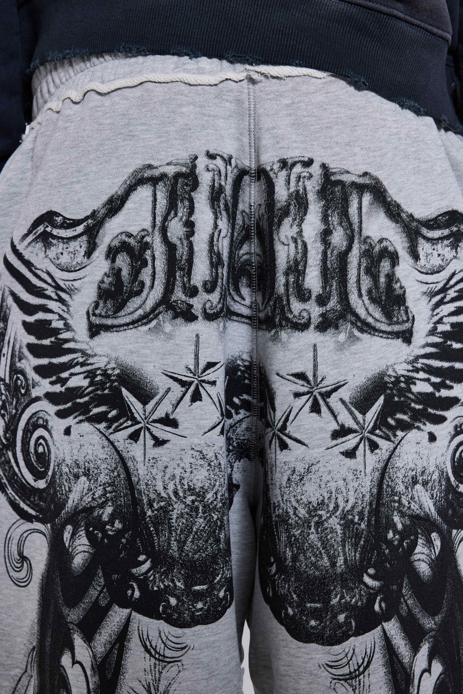 Grey Marl Gothic Print Baggy Monster Joggers