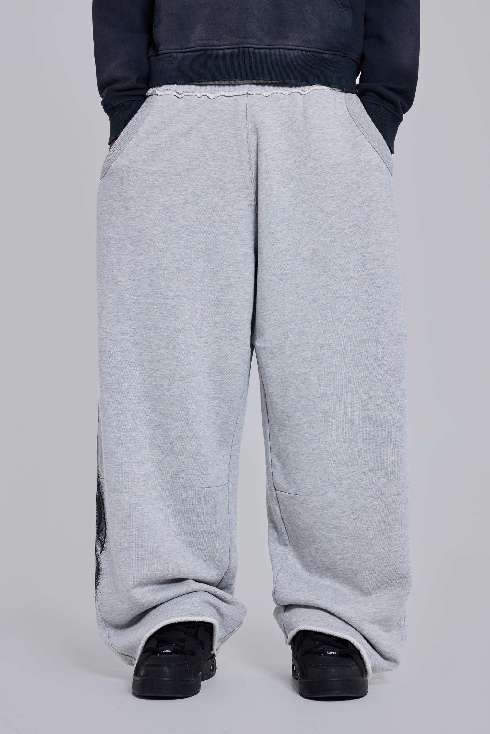 Grey Marl Gothic Print Baggy Monster Joggers