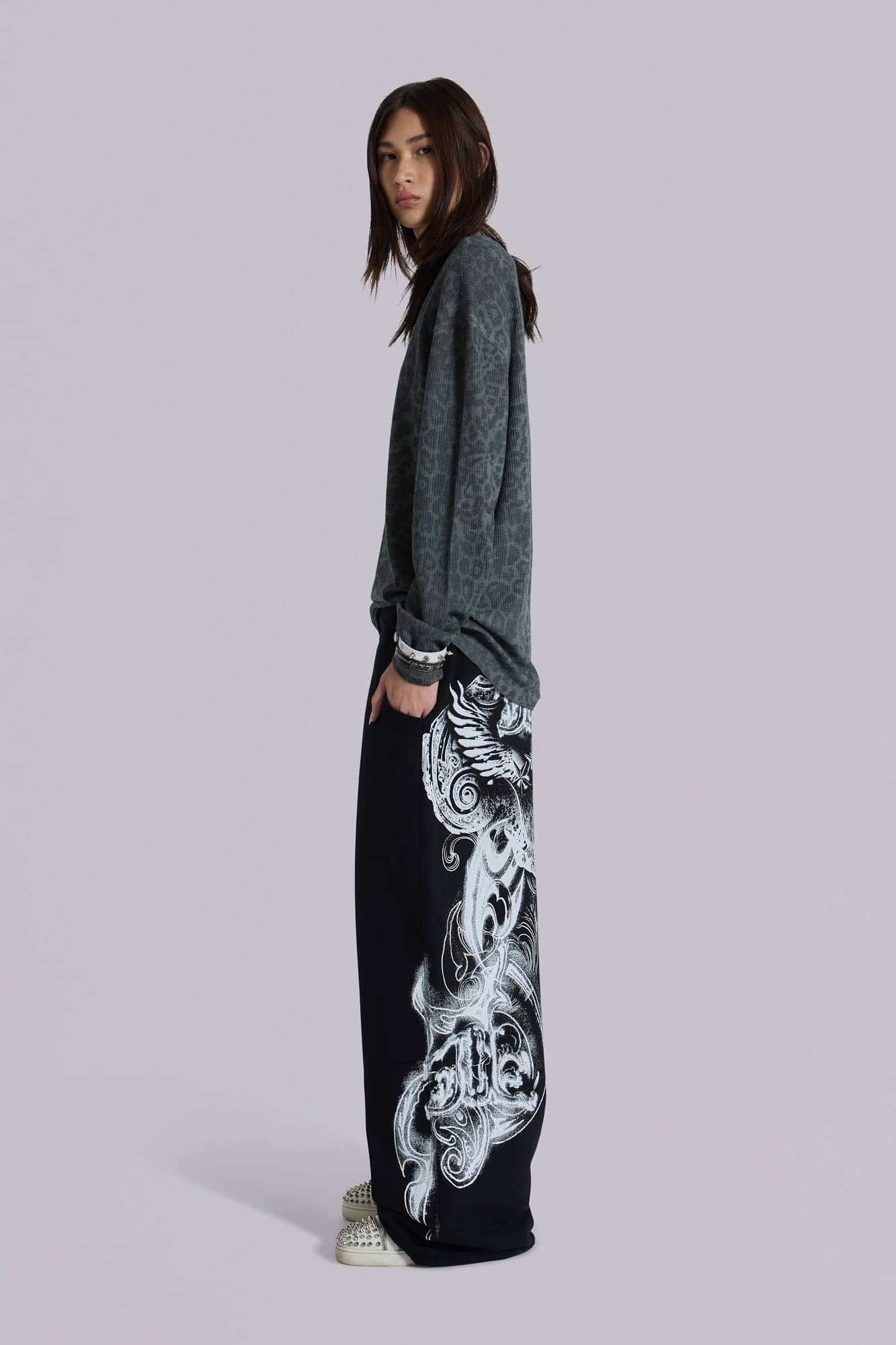 Black Gothic Print Baggy Monster Joggers