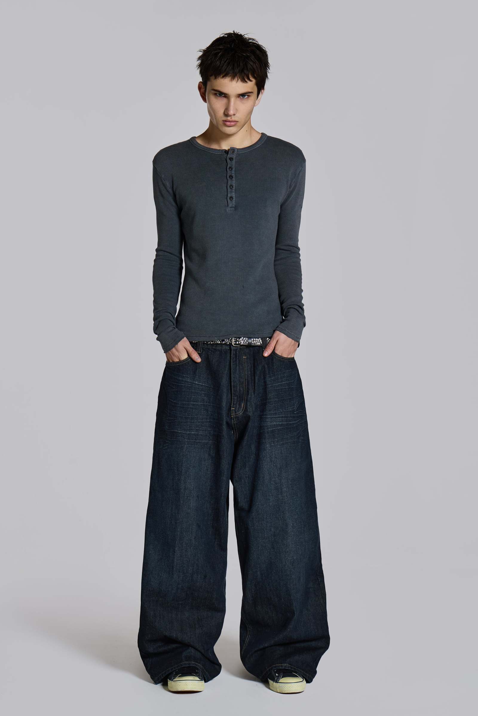 Charcoal Waffle Henley Top