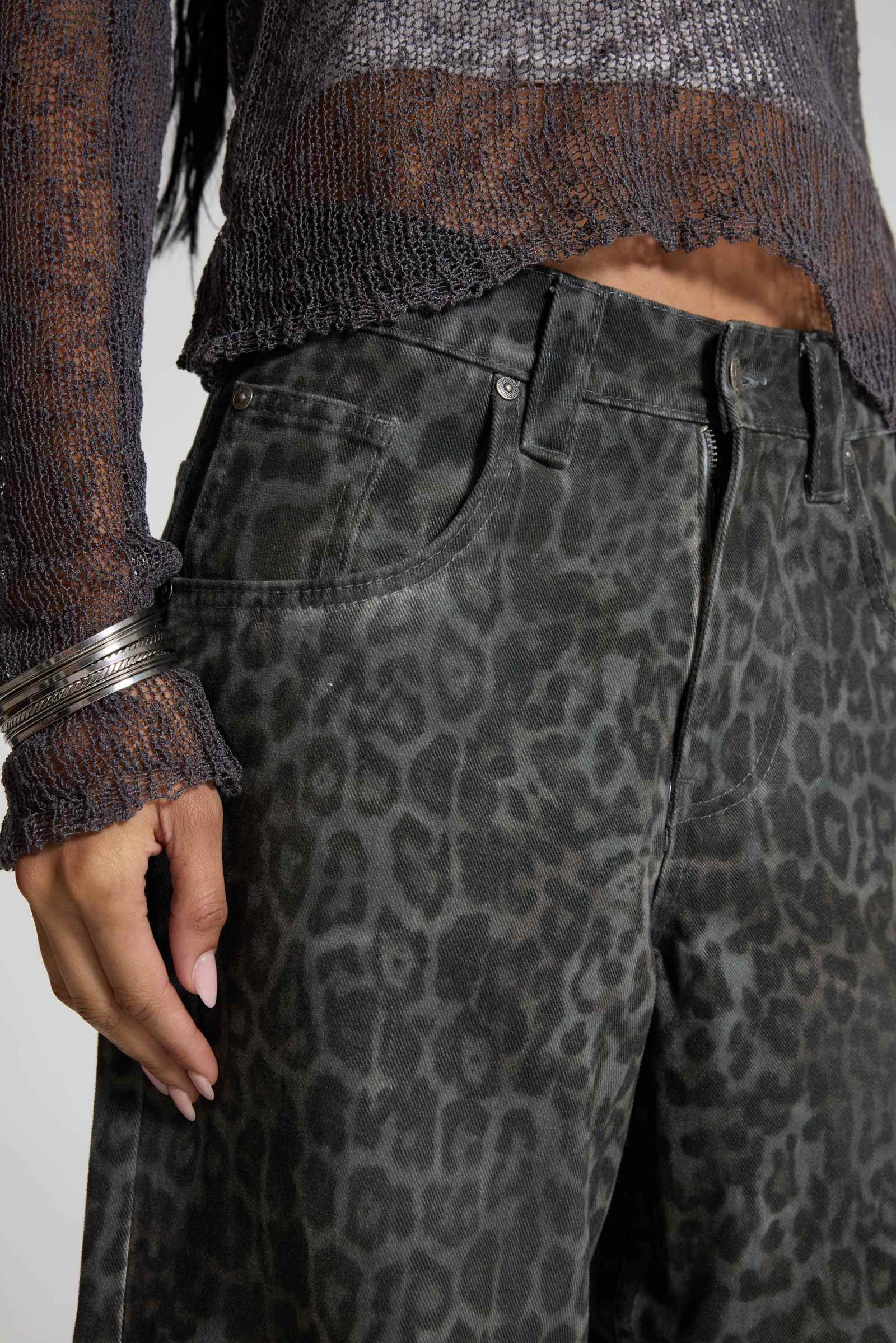 Charcoal Leopard Fade Colossus Jeans | Jaded London | Clothing