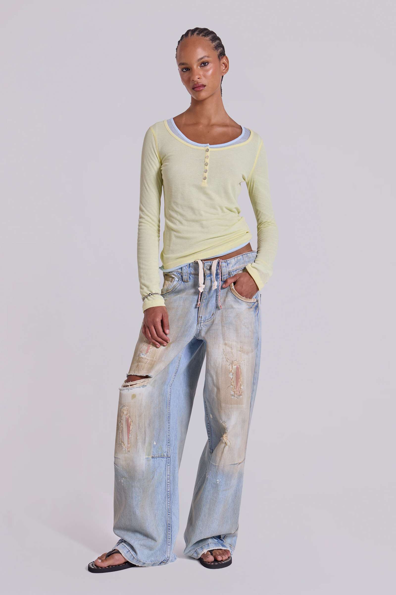 Sheer Henley Top in Buttercup