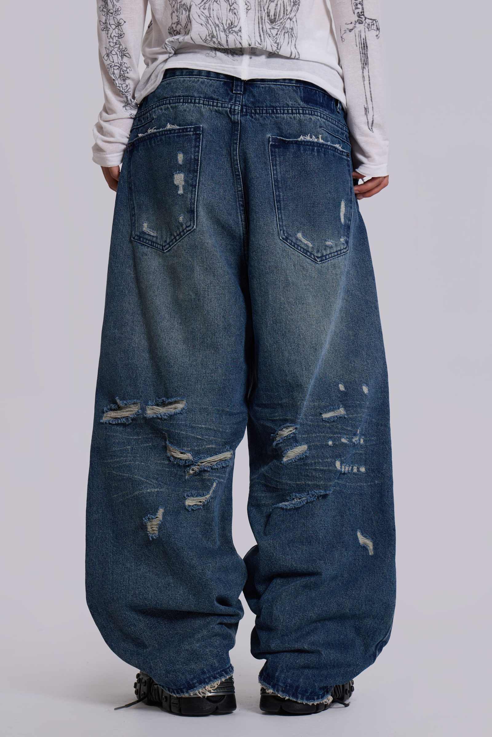 Jaded London Colossus Jeans XL インディゴ Shop Creased Indigo XL Colossus Jeans | Jaded London | Clothing