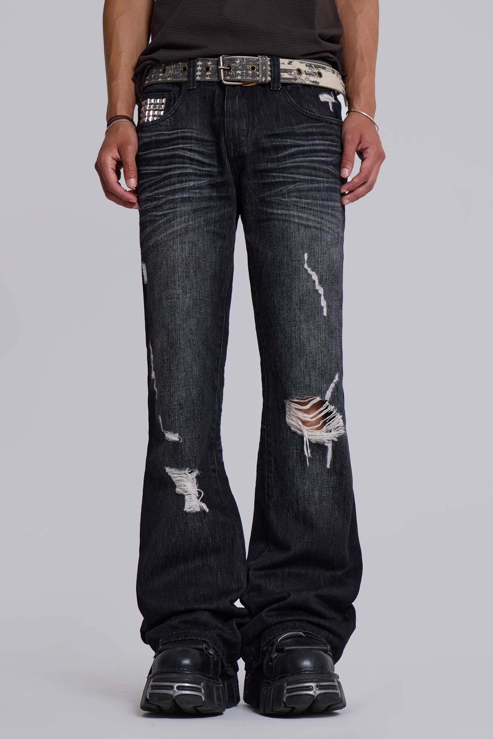 Black Cross Stud Drift Jeans | Jaded London | Clothing