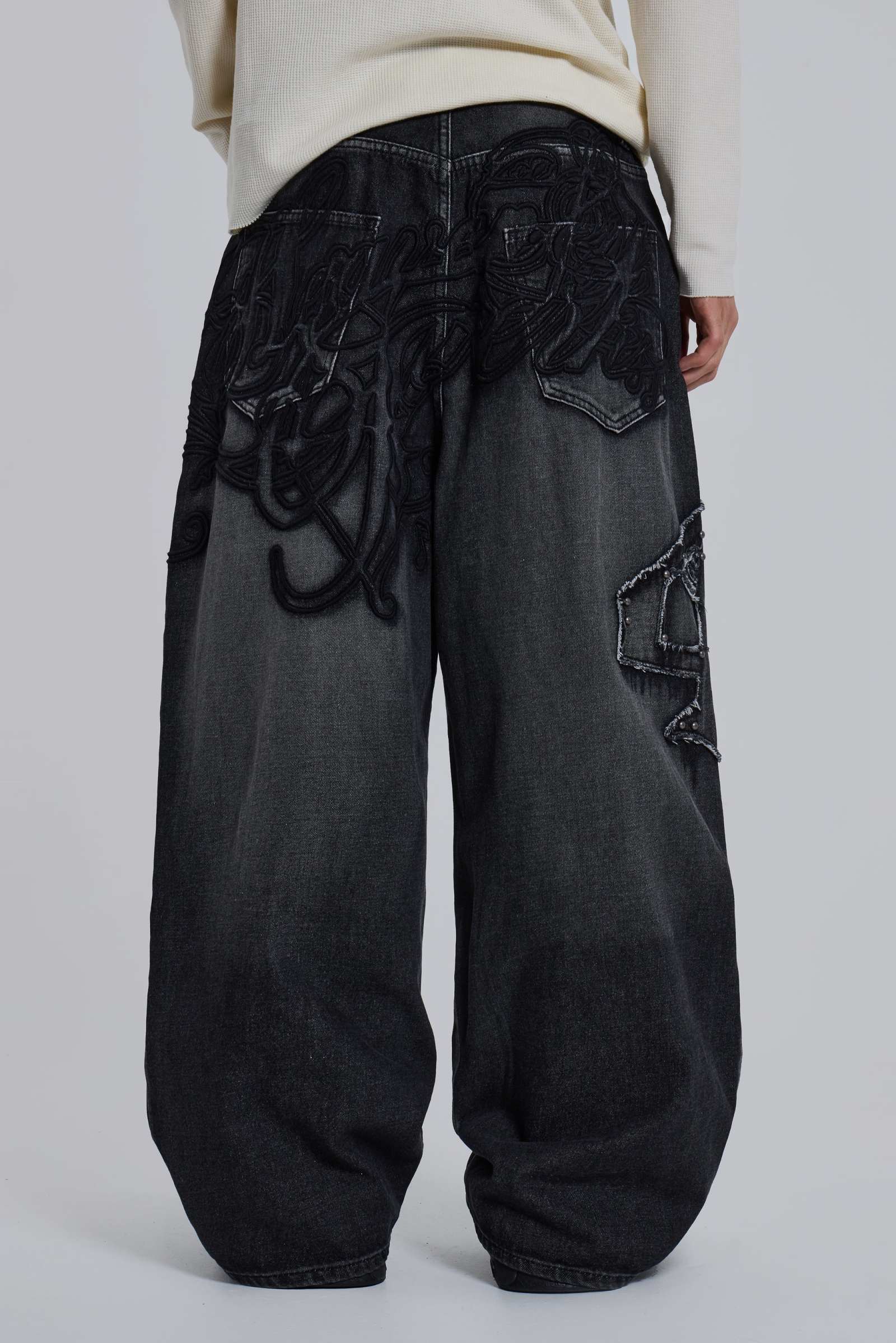 Black Raised Embroidery XL Colossus Jeans