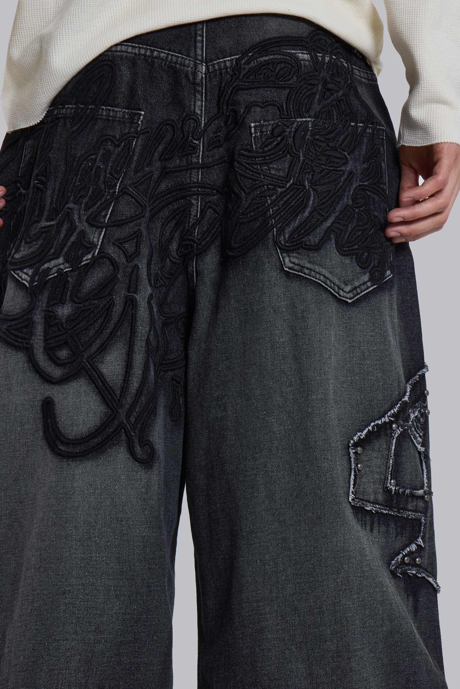 Black Raised Embroidery XL Colossus Jeans