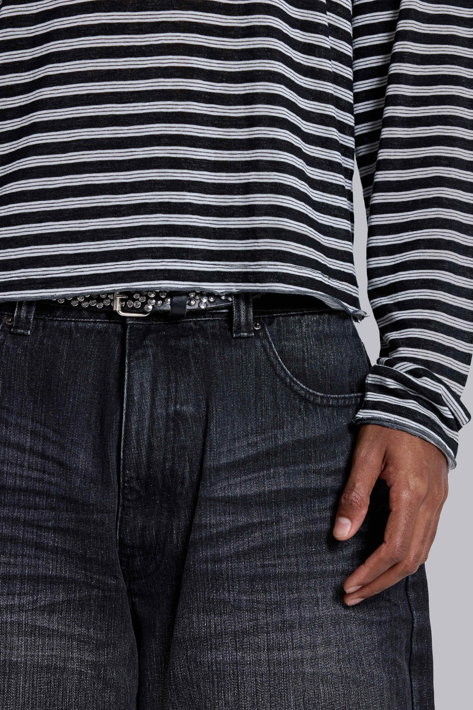 Black and White Light Weight Raw Edge Long Sleeve Top