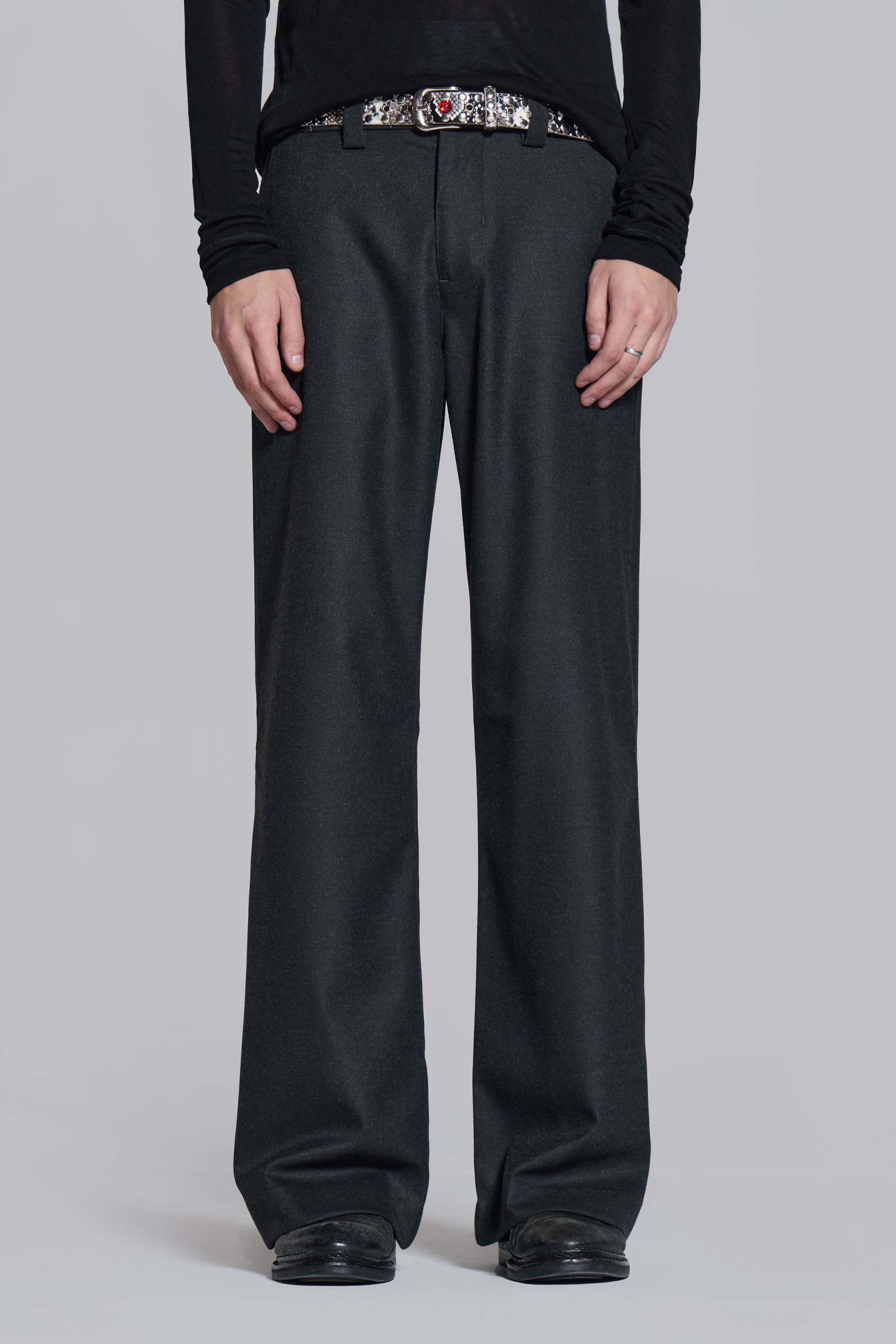 Charcoal Stacked Straight Suit Pants