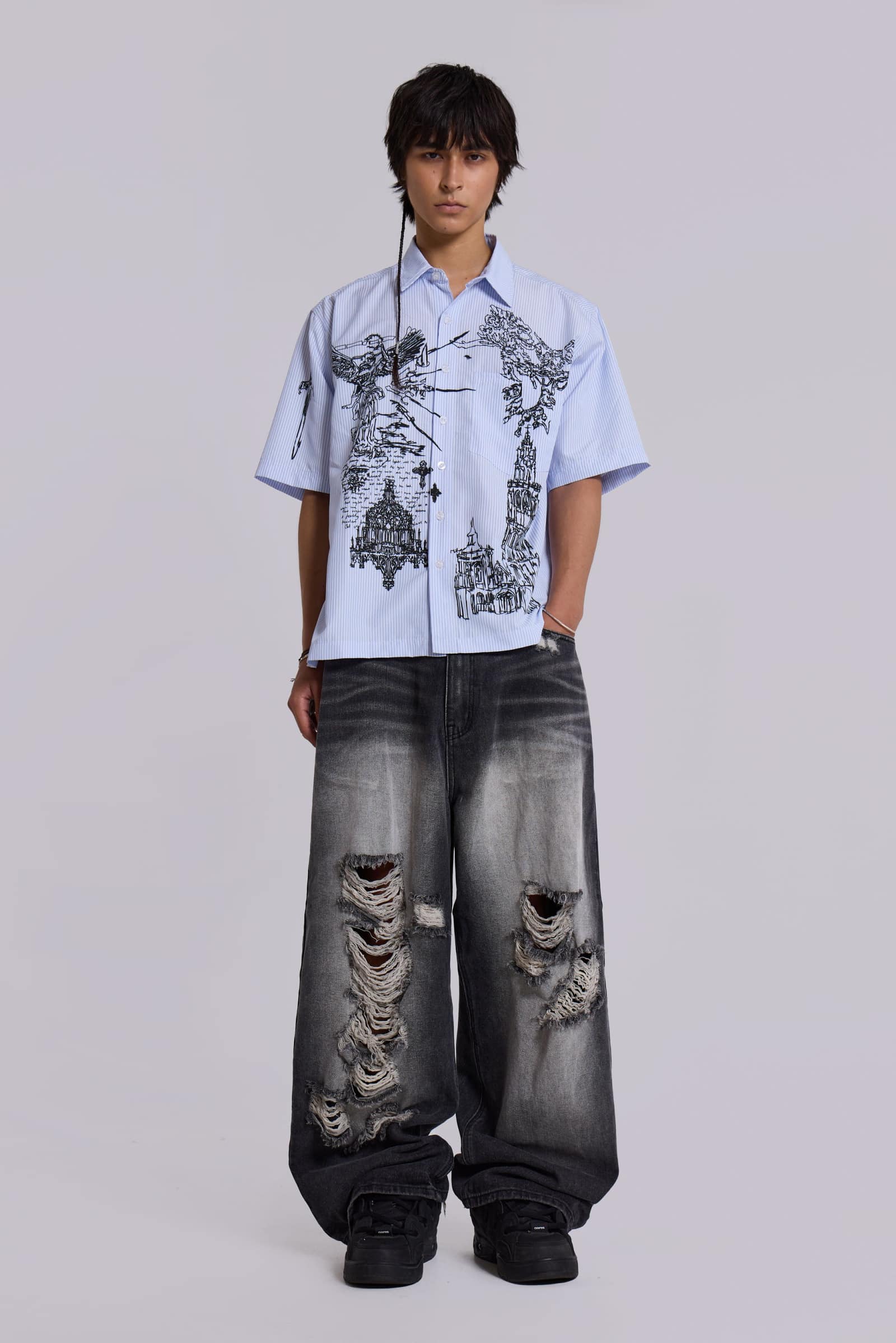 ★JADED LONDON UK★ Script Pinstripe Shirt Sketch Pinstripe Shirt | Jaded London | Clothing