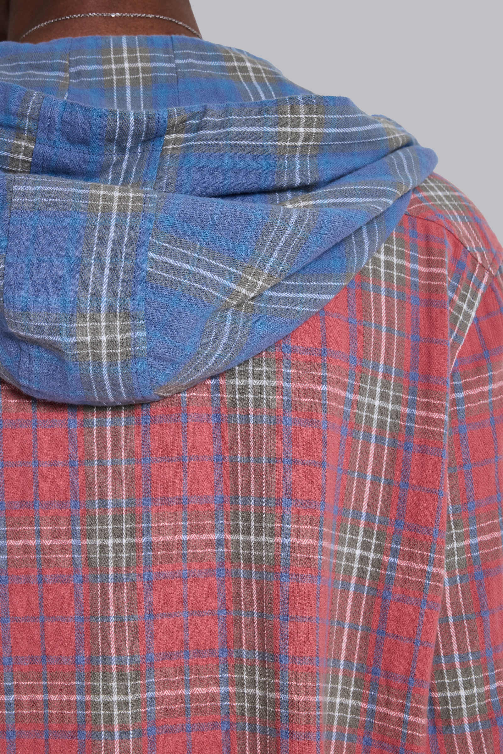 Checked Button-Up Hooded Shirt