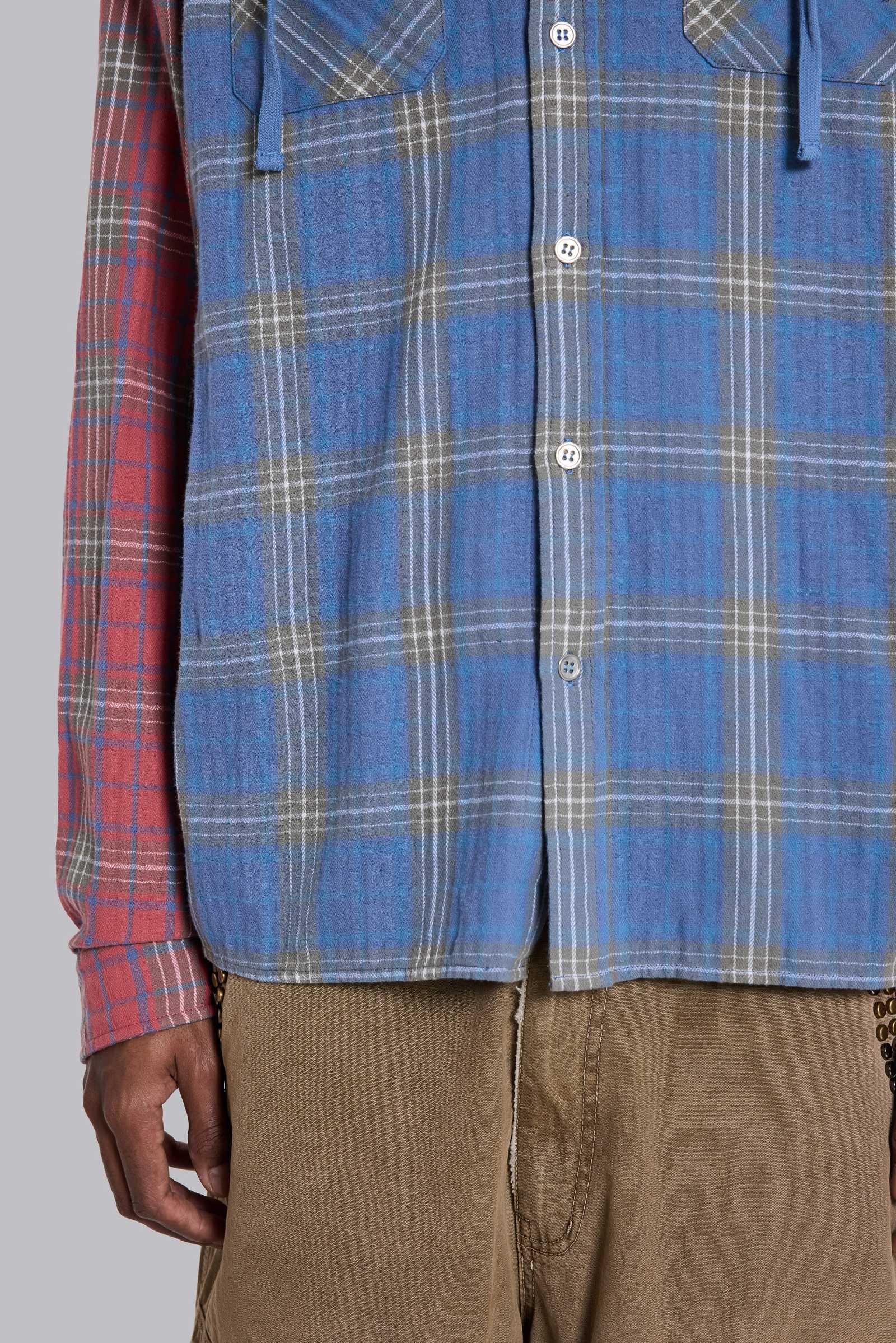 Checked Button-Up Hooded Shirt