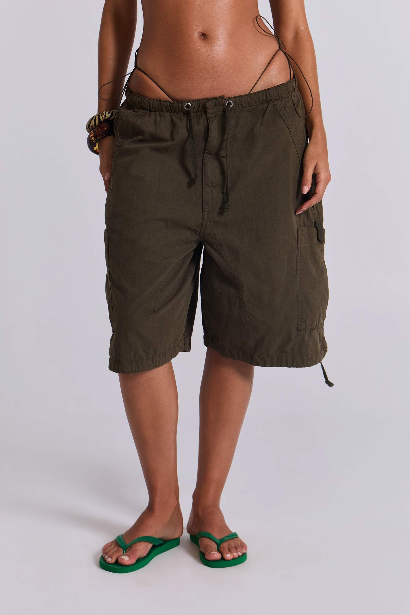 Shop Khaki Parachute Cargo Shorts Jaded London Clothing