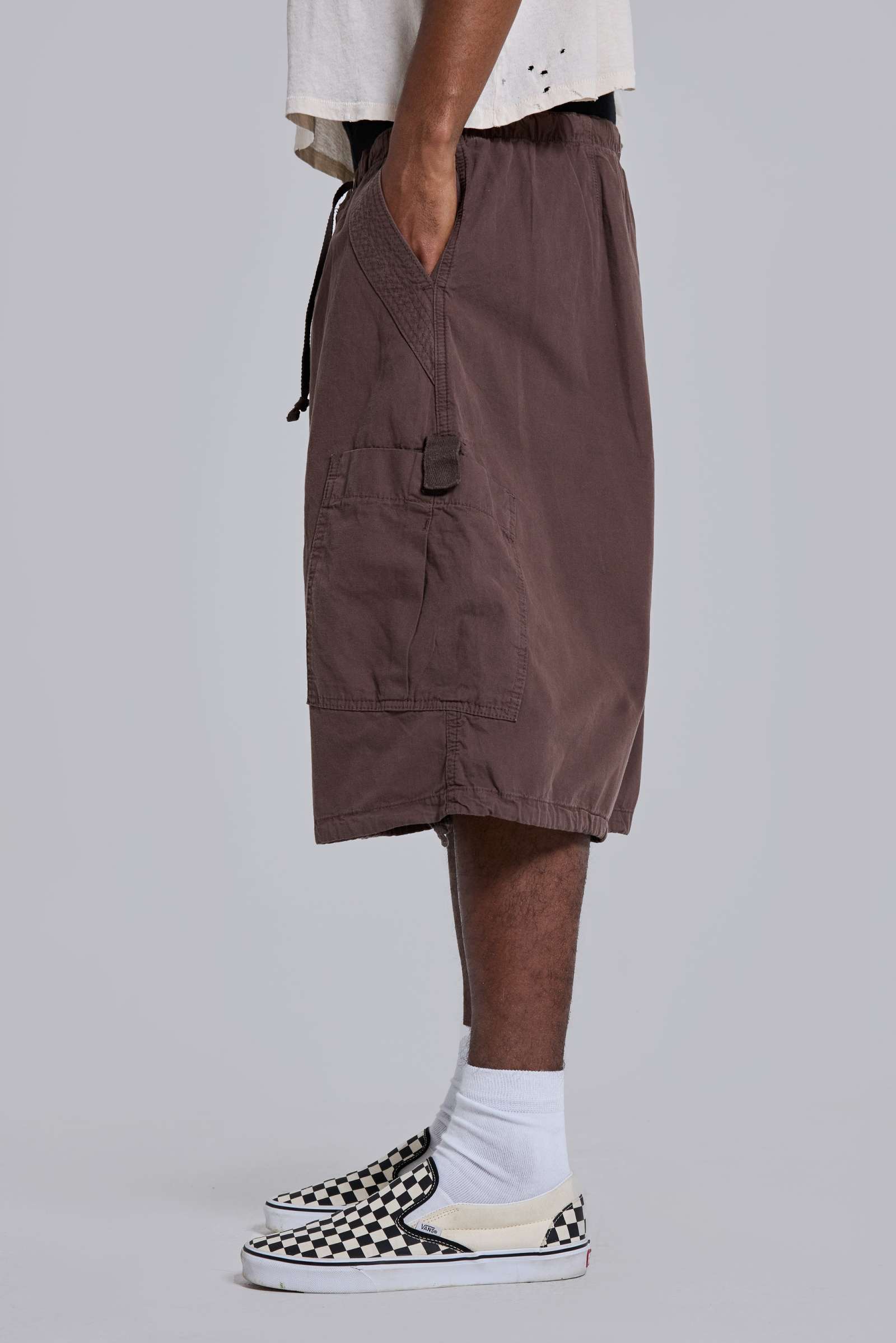 Brown Parachute Cargo Baggy Shorts