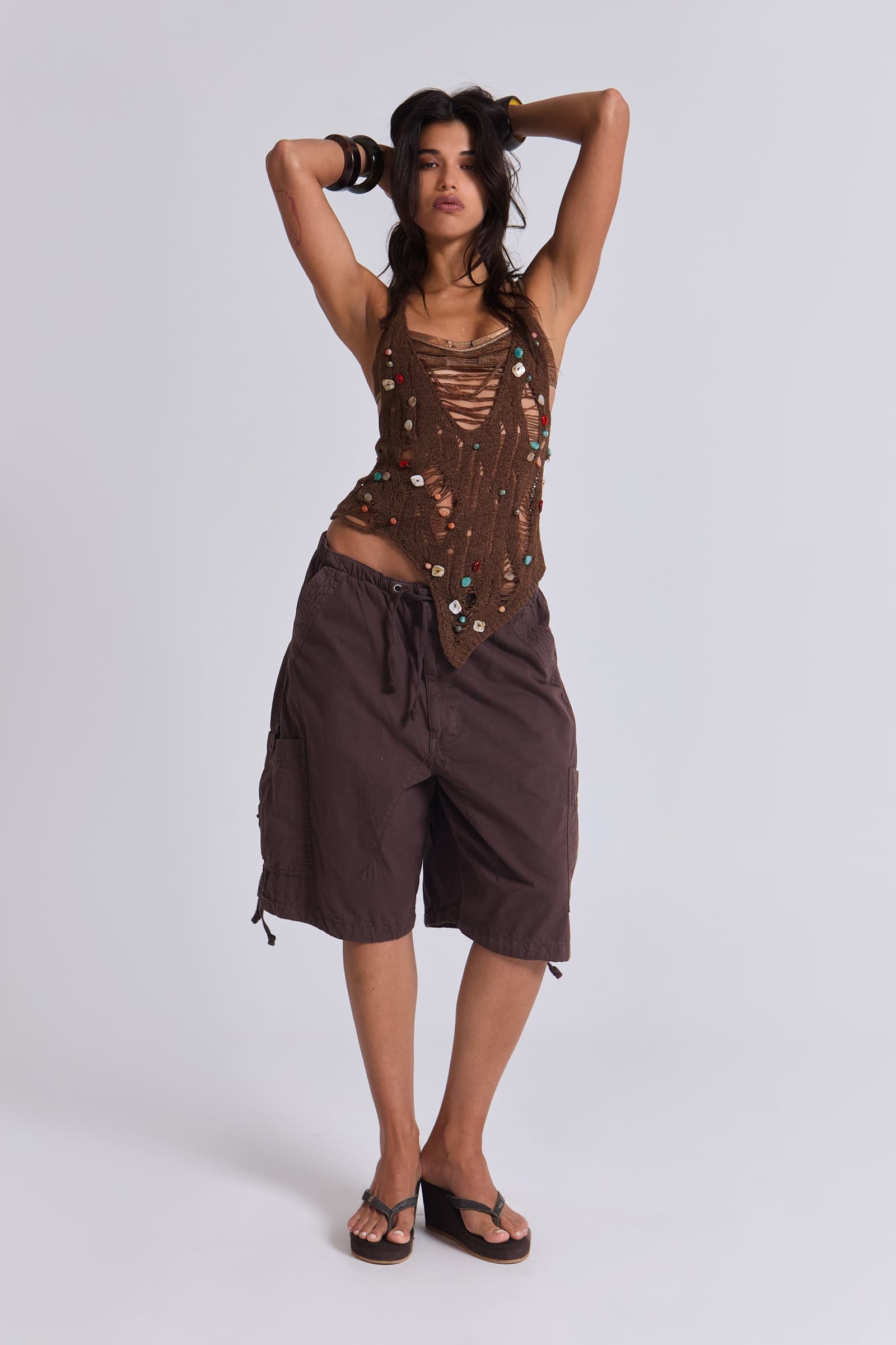 Brown Parachute Cargo Shorts